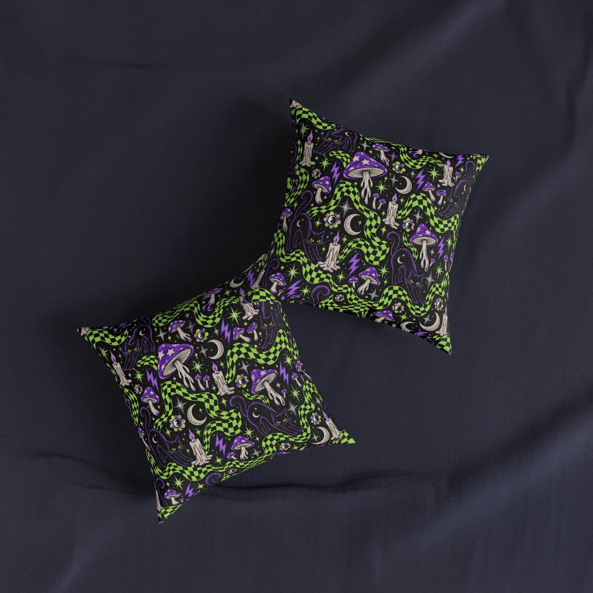 Mushroom Wonderland Square Pillow Black