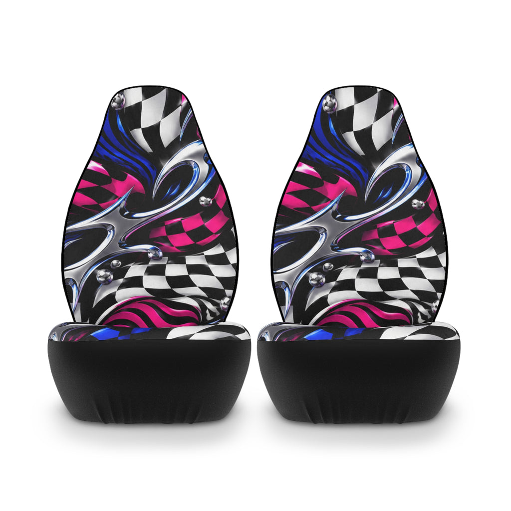 Racing Vibes Polyester Car Seat Covers – Checkered Flame Graphic