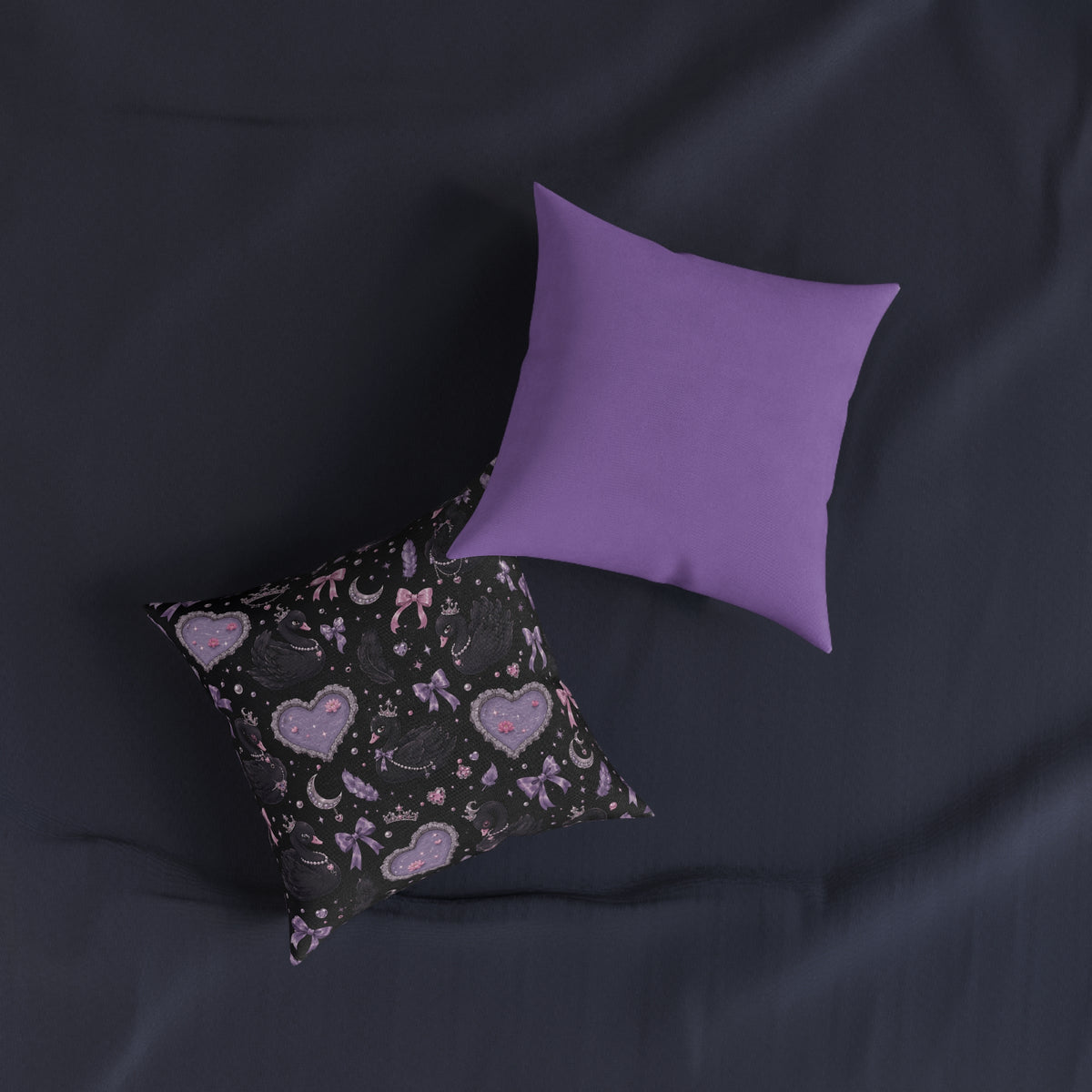 Soft Goth Swans Square Pillow Black