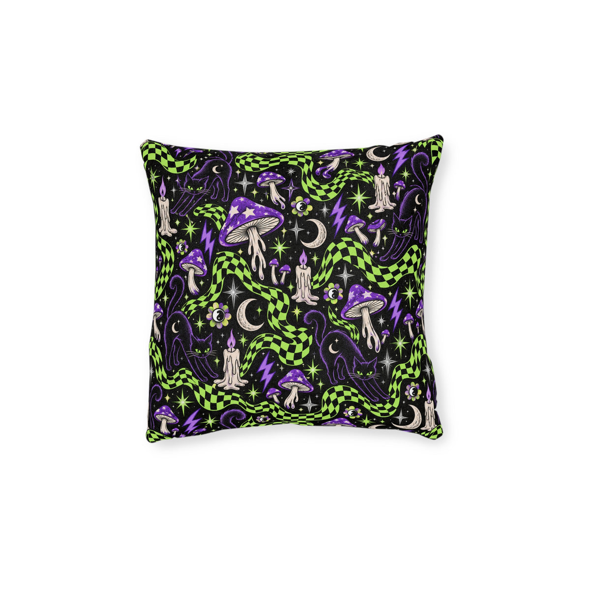 Mushroom Wonderland Square Pillow Black
