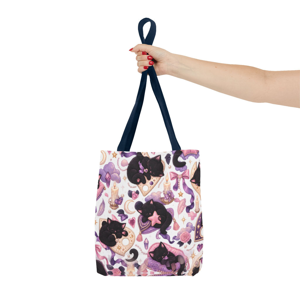 Magical Black Cat Pattern Tote Bag – Cute Witchy Moon & Stars All-Over Print