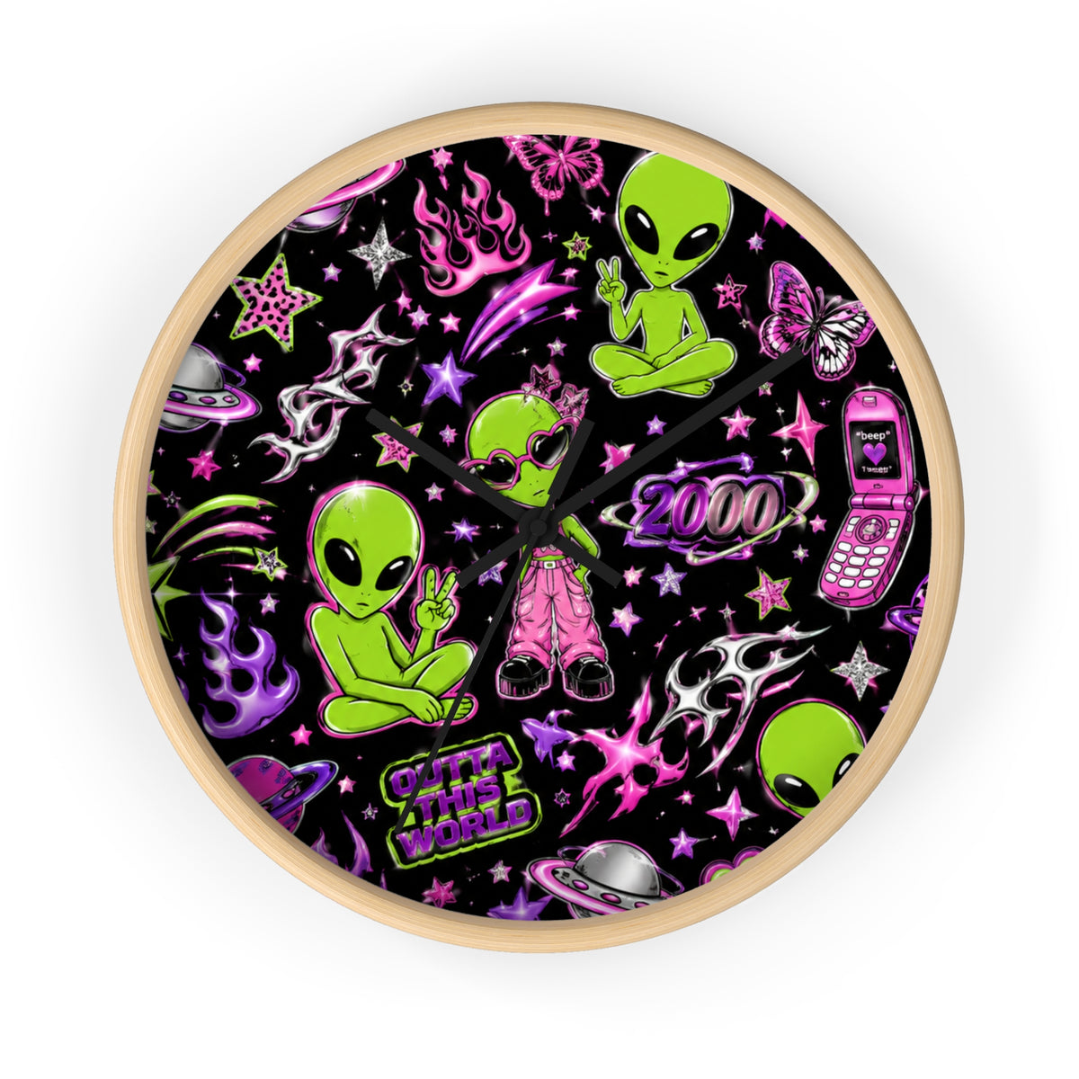 Y2K Alien Crush Wall Clock