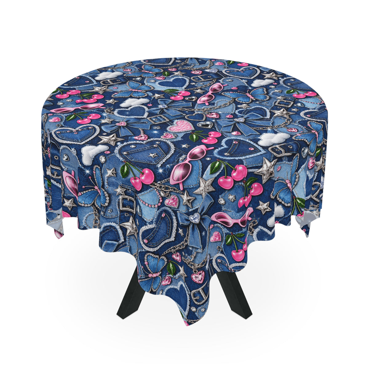 Y2K Denim Love Tablecloth Blue