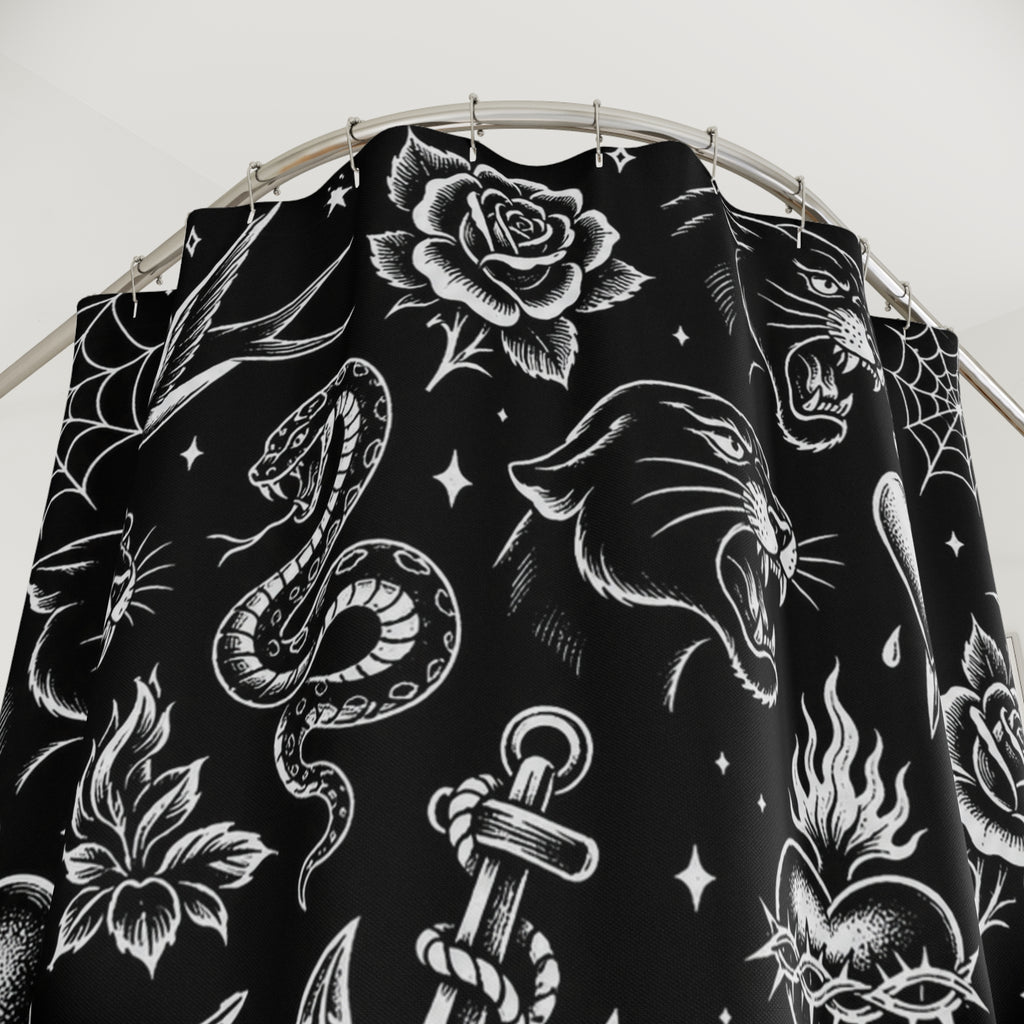 Traditional Tattoo Shower Curtain Black & White