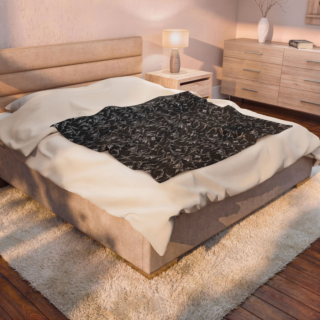 Goth Bat Velveteen Plush Blanket Black