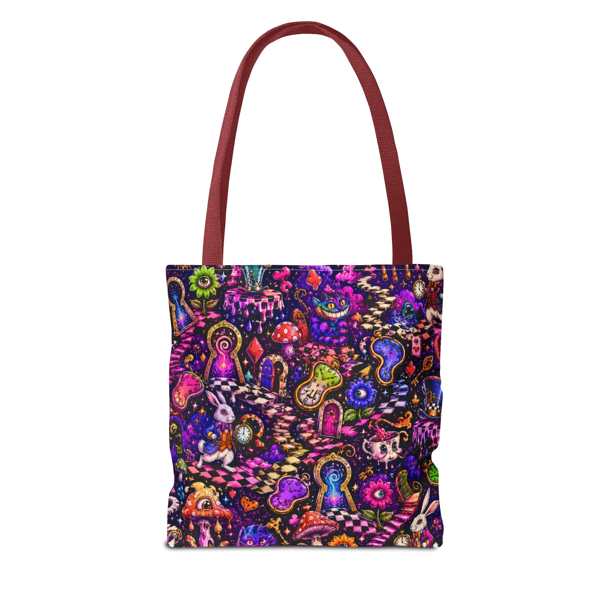 Psychedelic Mushroom Pattern Tote Bag — Colorful Trippy All-Over Print Tote