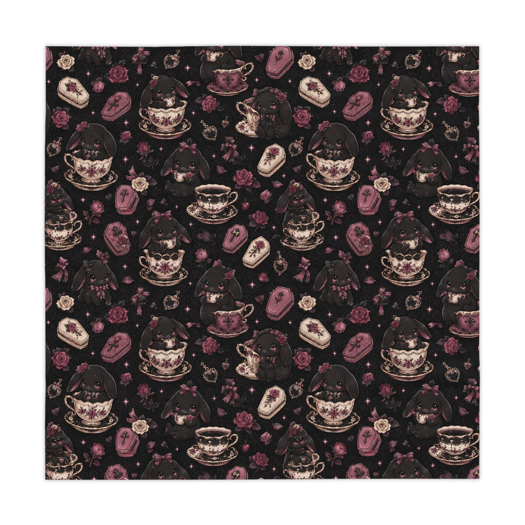 Dark Bunny Tea Time Tablecloth Black
