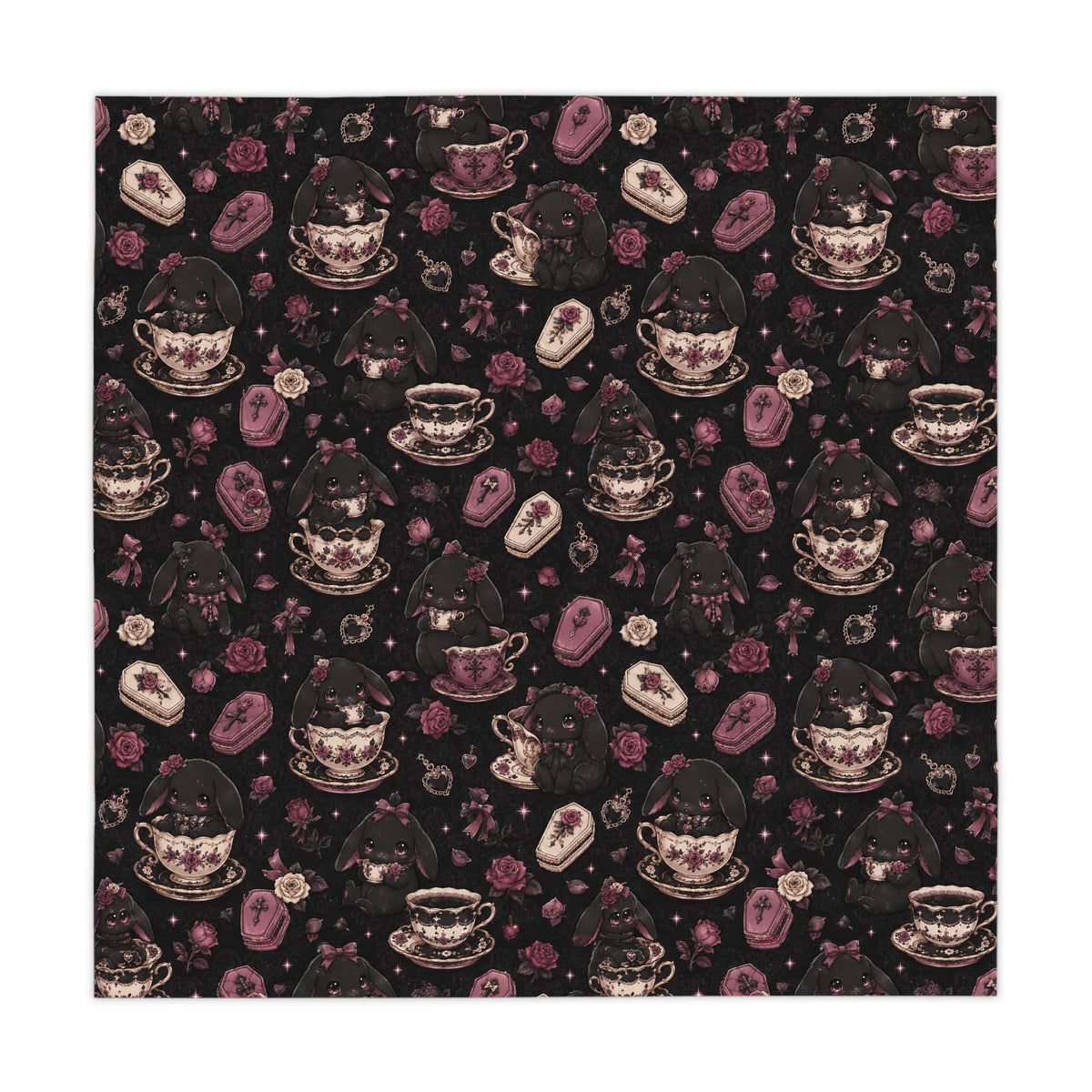 Dark Bunny Tea Time Tablecloth Black