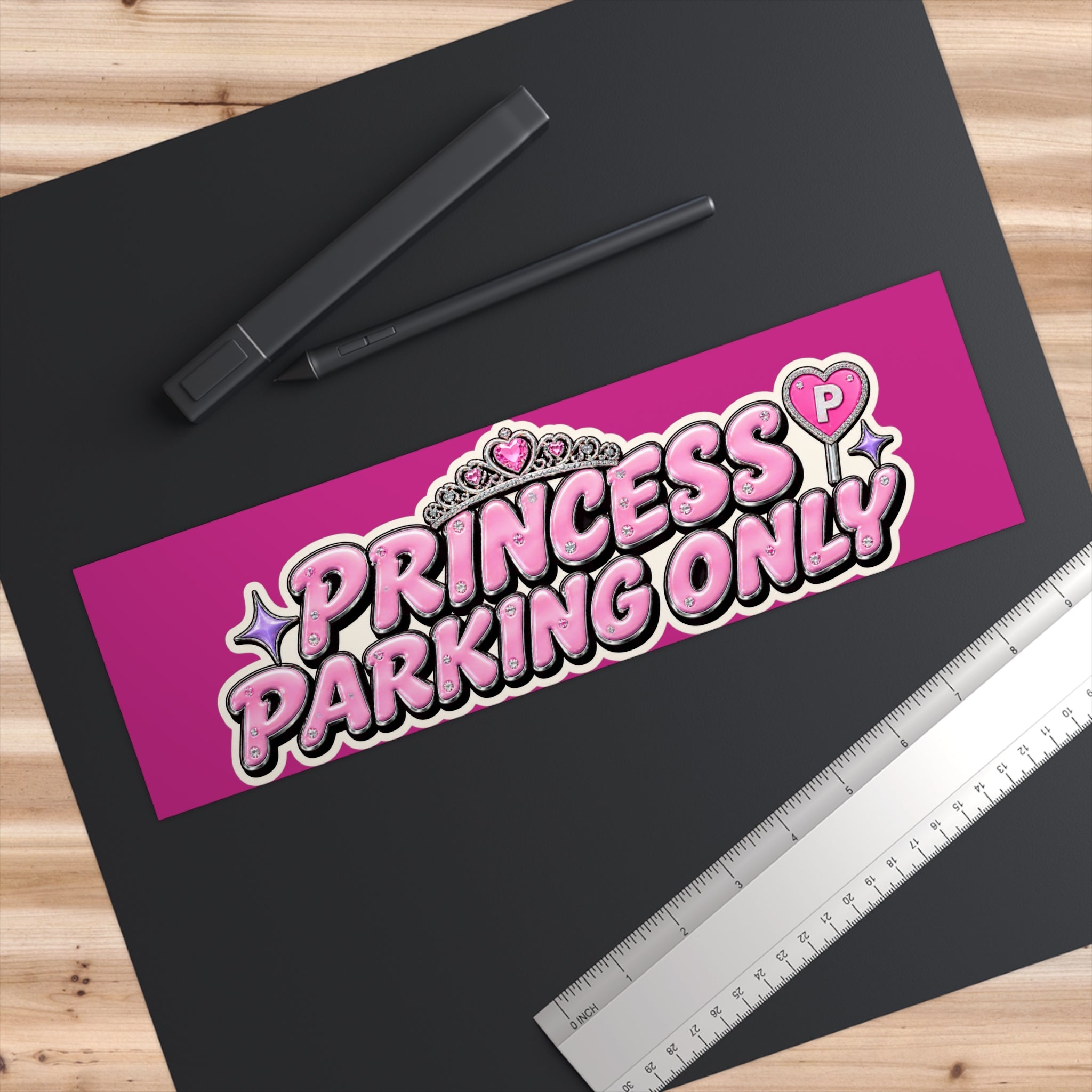 Princess Parking Only Bumper Sticker – Cute Pink Tiara Car Decal