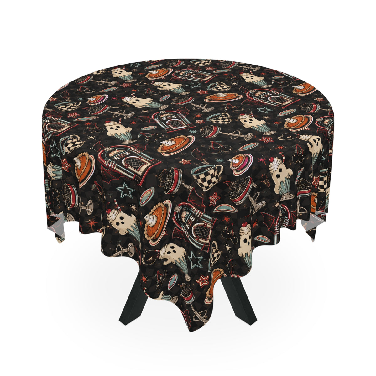 Ghostly's Retro Diner Tablecloth Black
