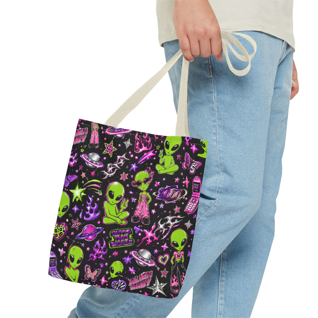 Y2K Alien Crush Tote Bag Black