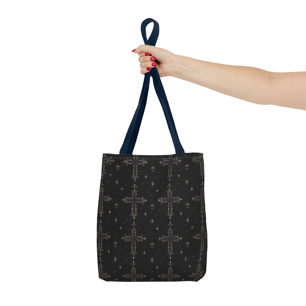 Gothic Cross Pattern Tote Bag – Black All-Over Print Shoulder Tote