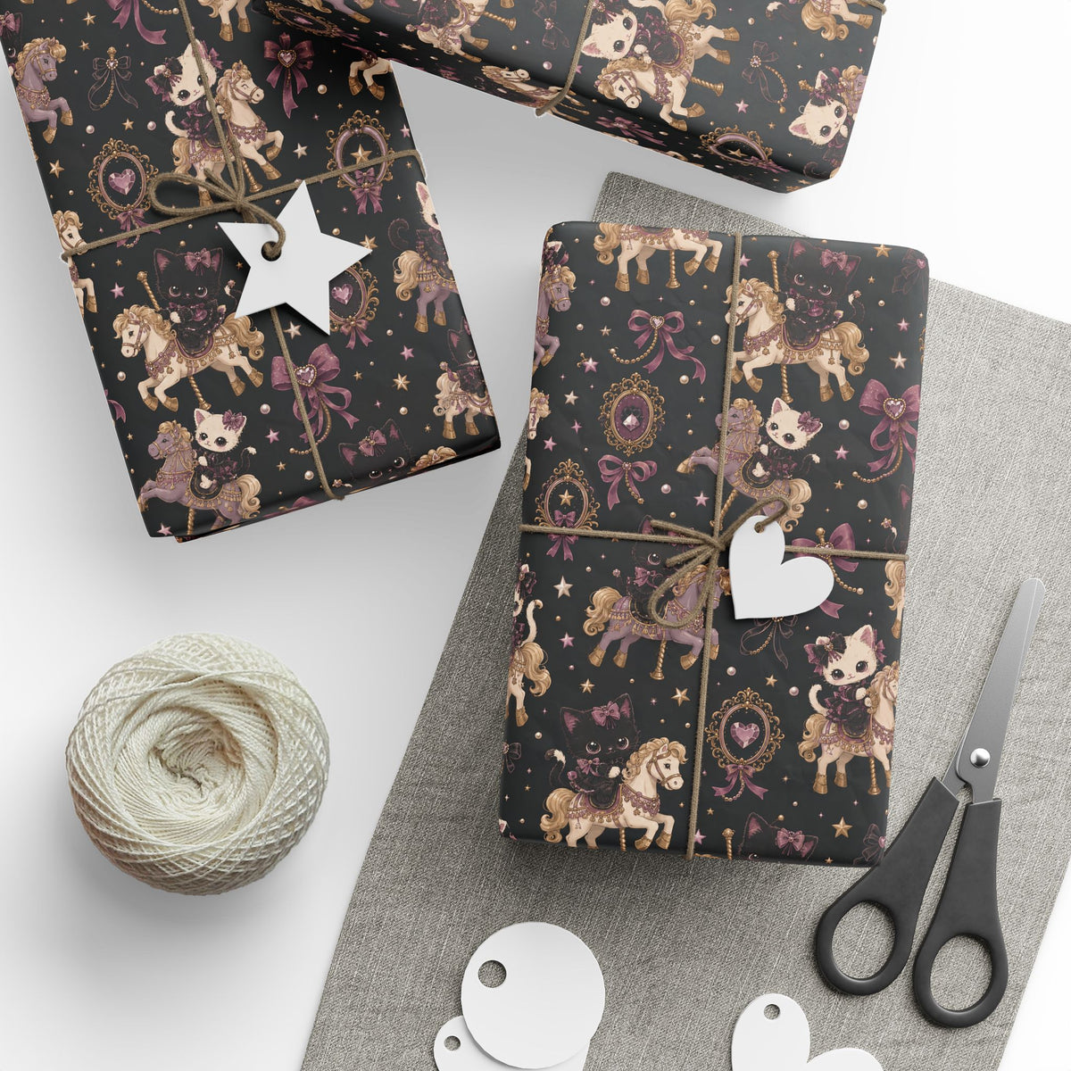 Wrapping Paper — Vintage Magical Bunny & Stars Pattern (Dark Floral Gift Wrap)