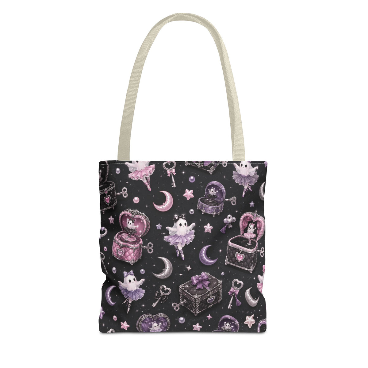 Mystical Kawaii Tote Bag – Cute Ghosts, Moon & Treasures