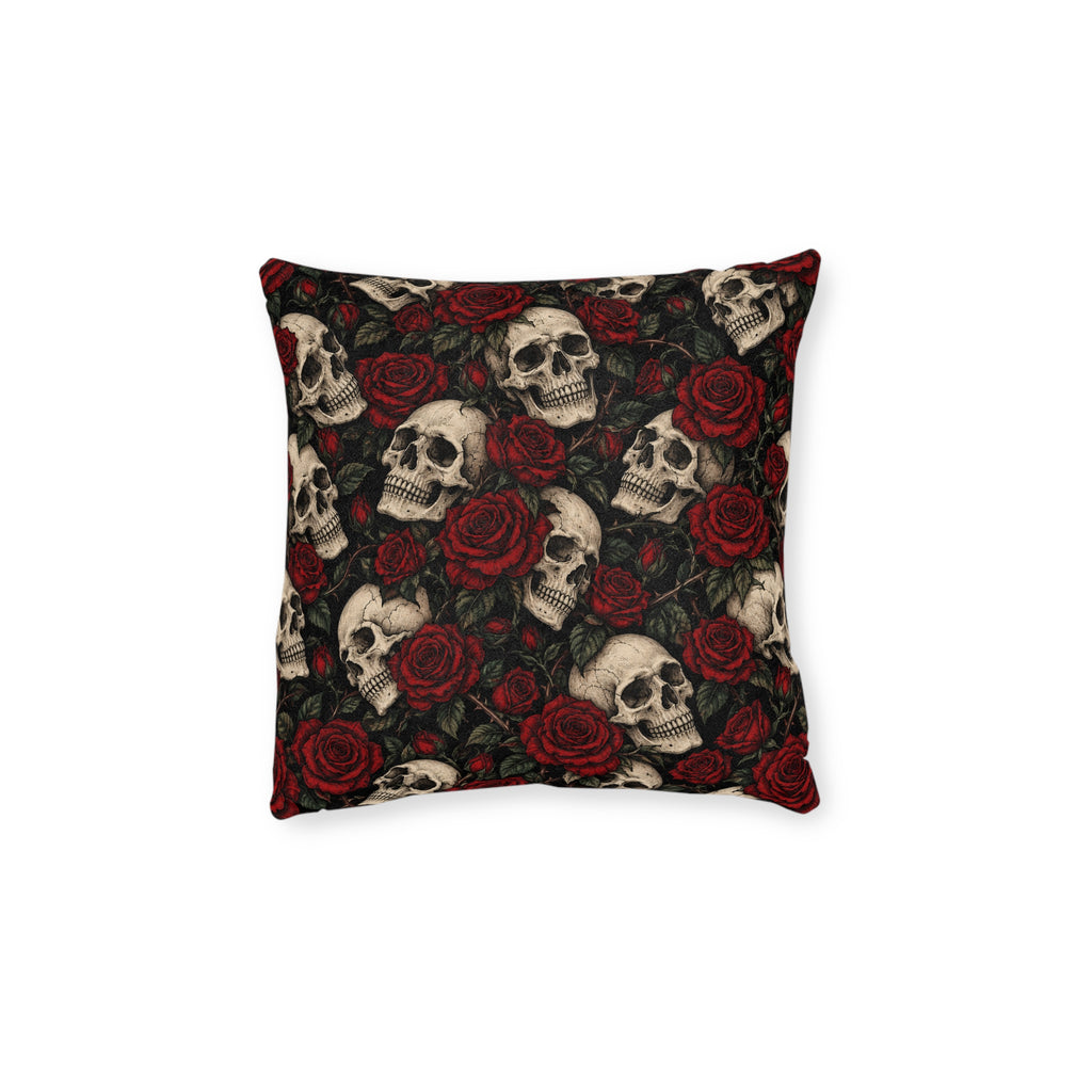 Skulls & Roses Square Pillow Black