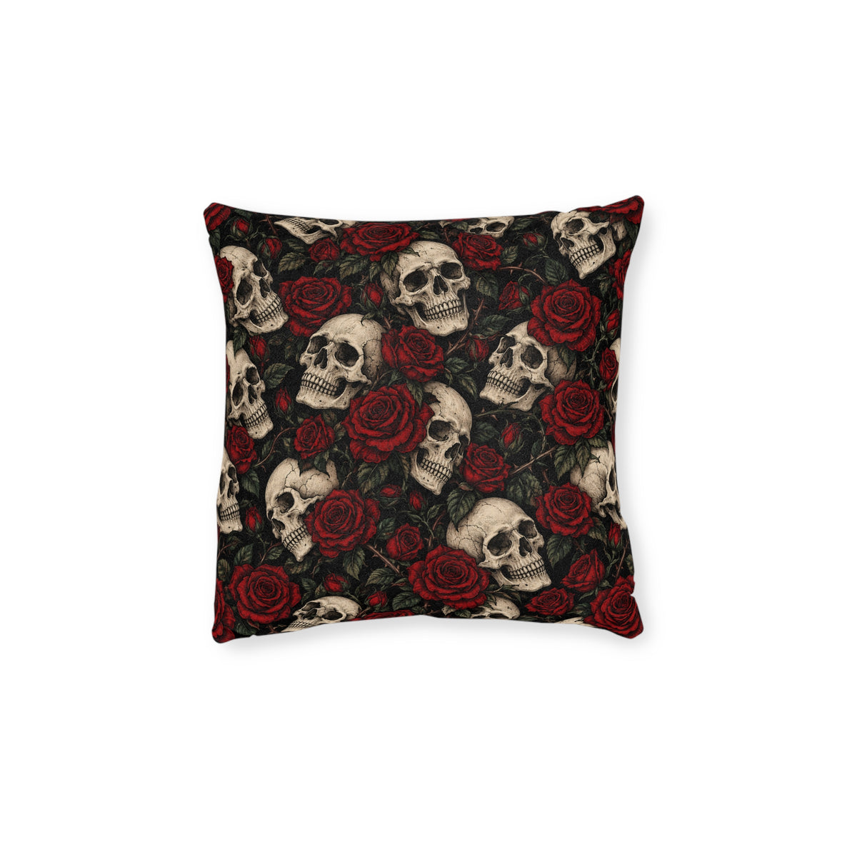 Skulls & Roses Square Pillow Black