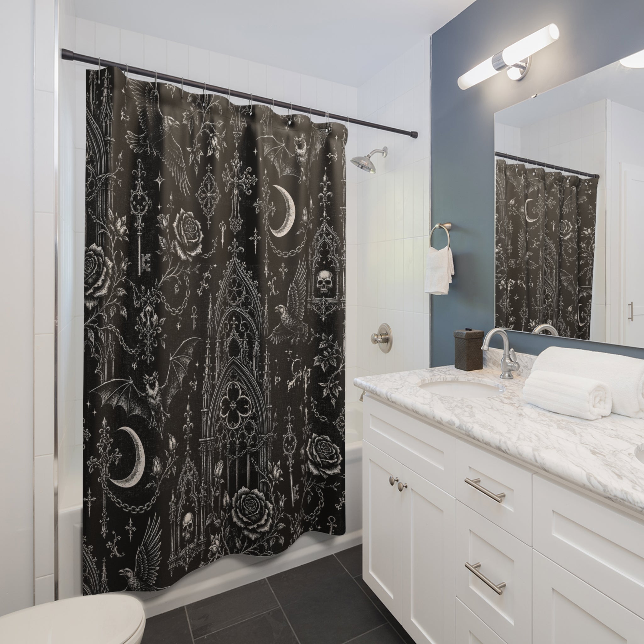 Gothic Revival Shower Curtain Black