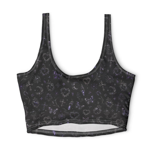 Black Galaxy Leopard Heart Sports Bra — Cosmic Animal Print Crop Top