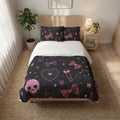 Gothic Kawaii Skull Moon Quilt Cover Set — Pink & Purple Heart Pattern