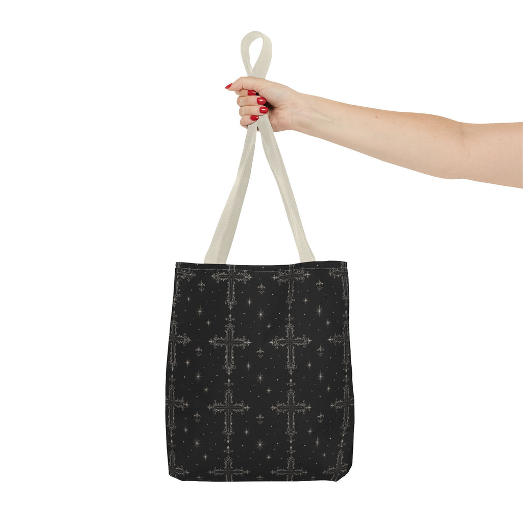Gothic Cross Pattern Tote Bag – Black All-Over Print Shoulder Tote