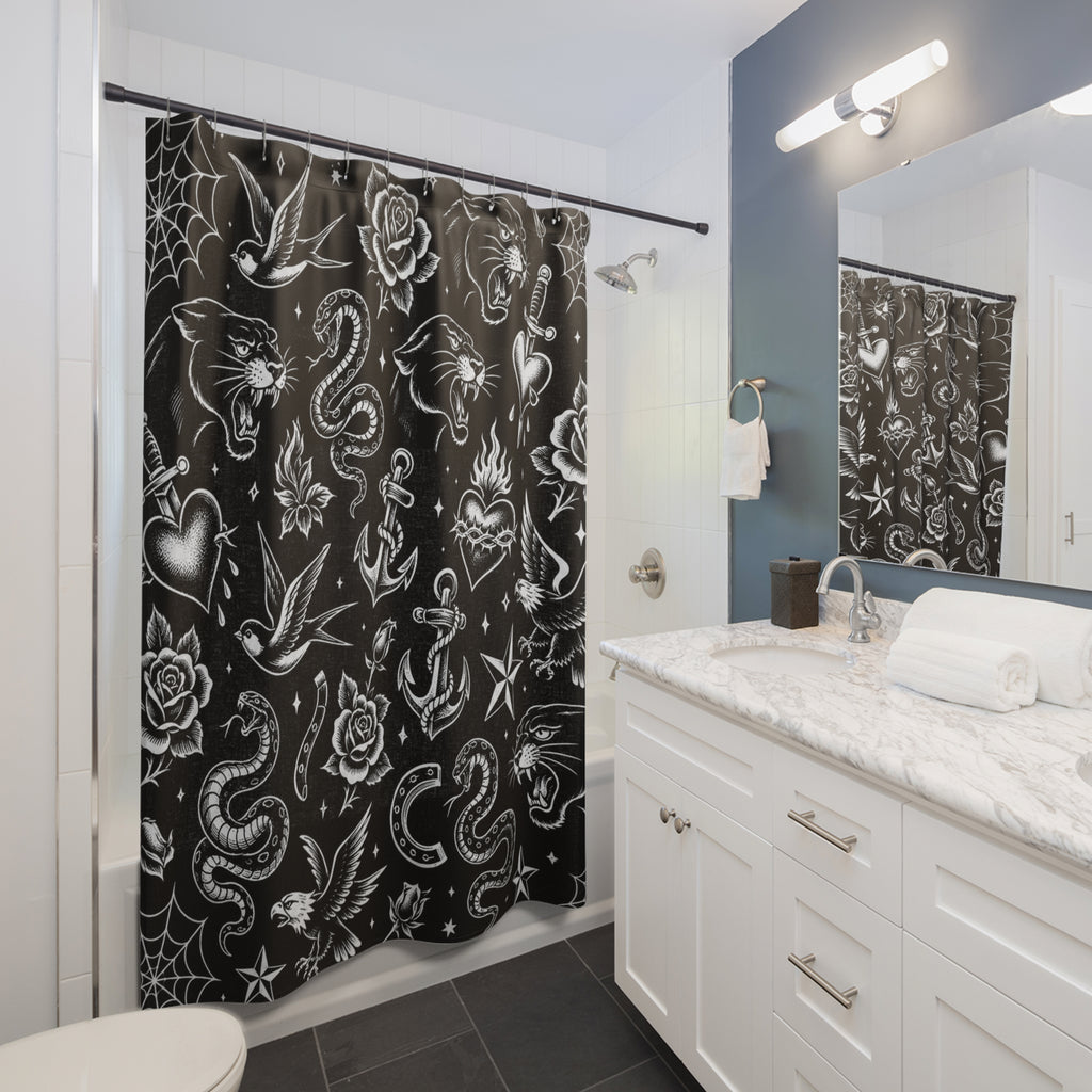 Traditional Tattoo Shower Curtain Black & White