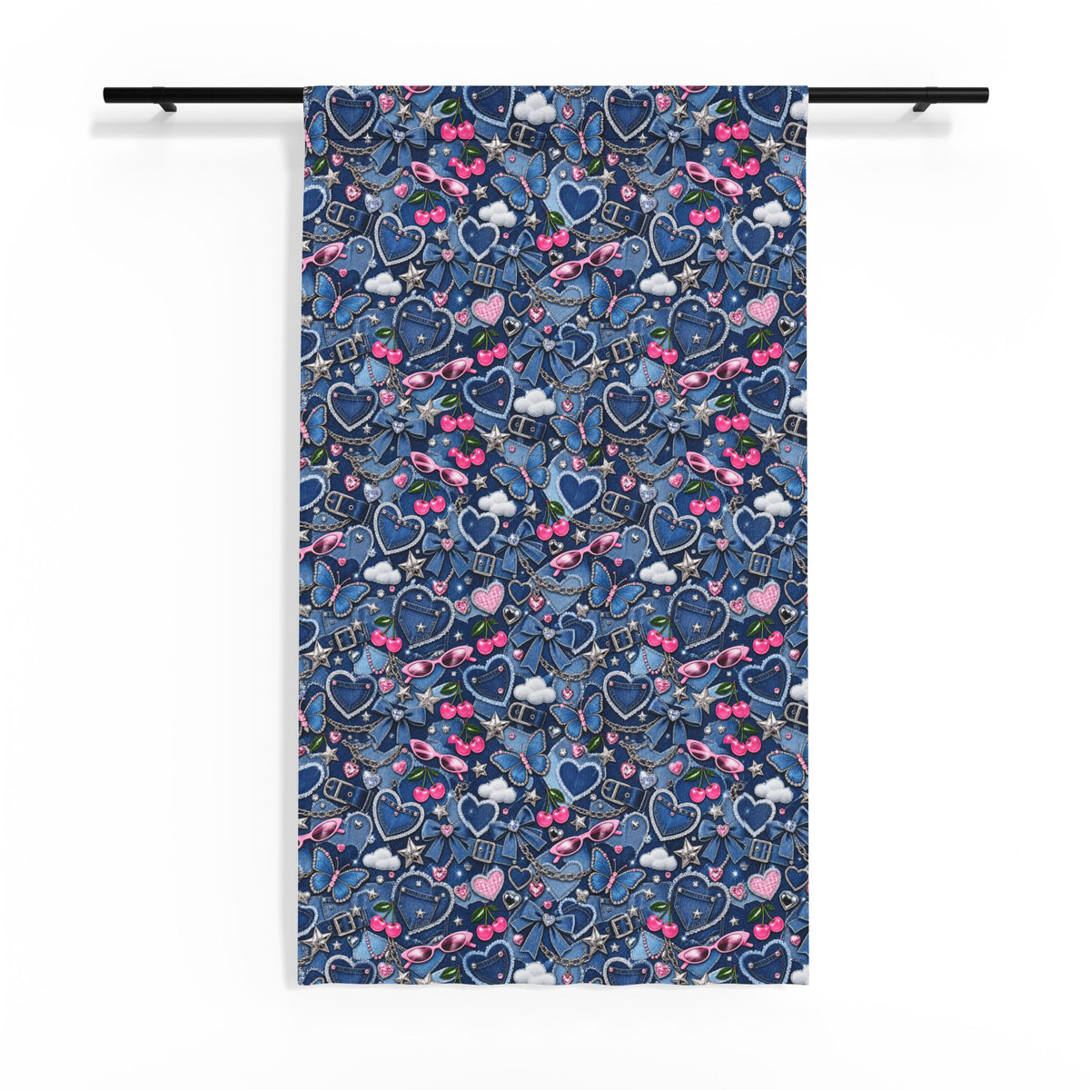 Y2K Denim Love Sheer Window Curtain Blue
