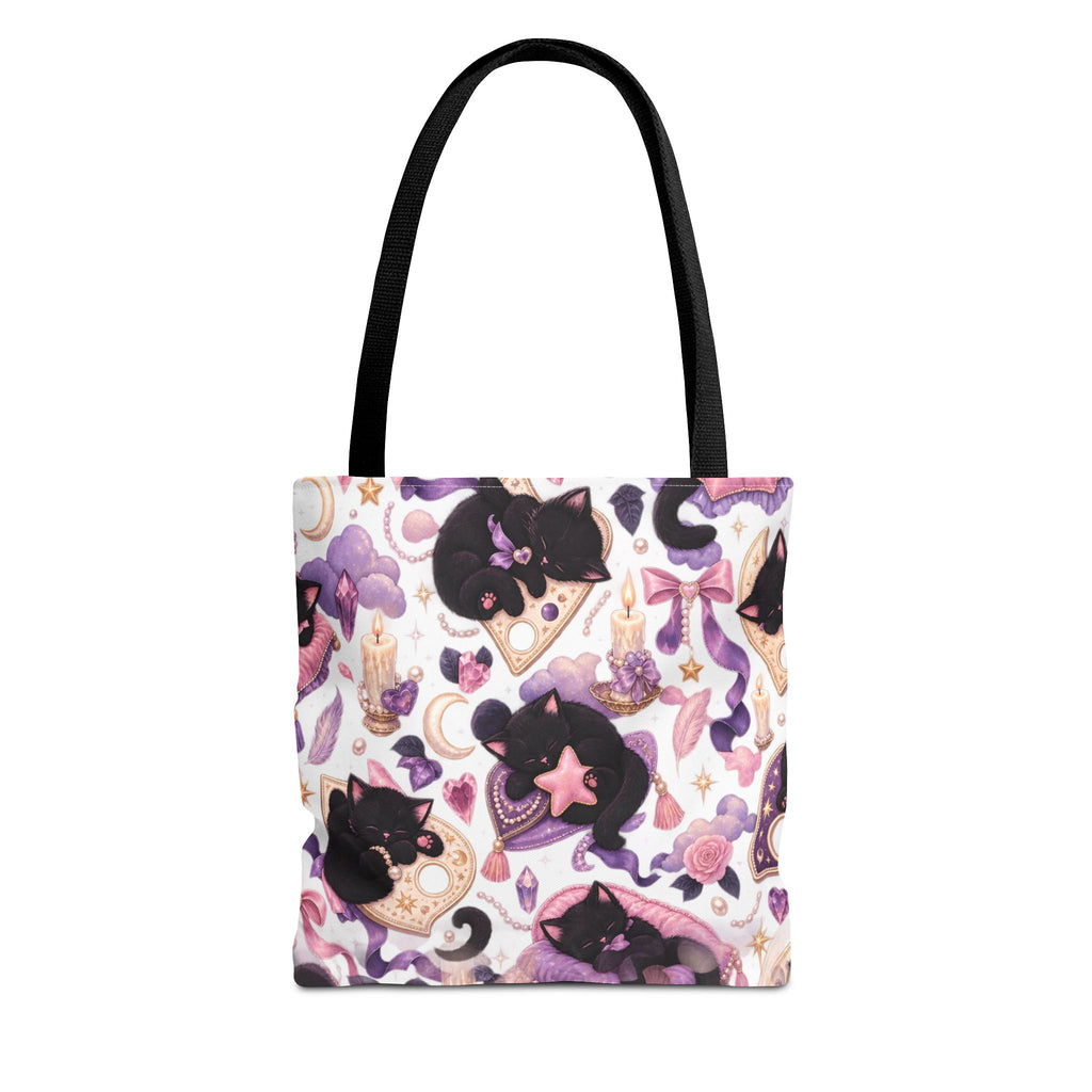 Magical Black Cat Pattern Tote Bag – Cute Witchy Moon & Stars All-Over Print