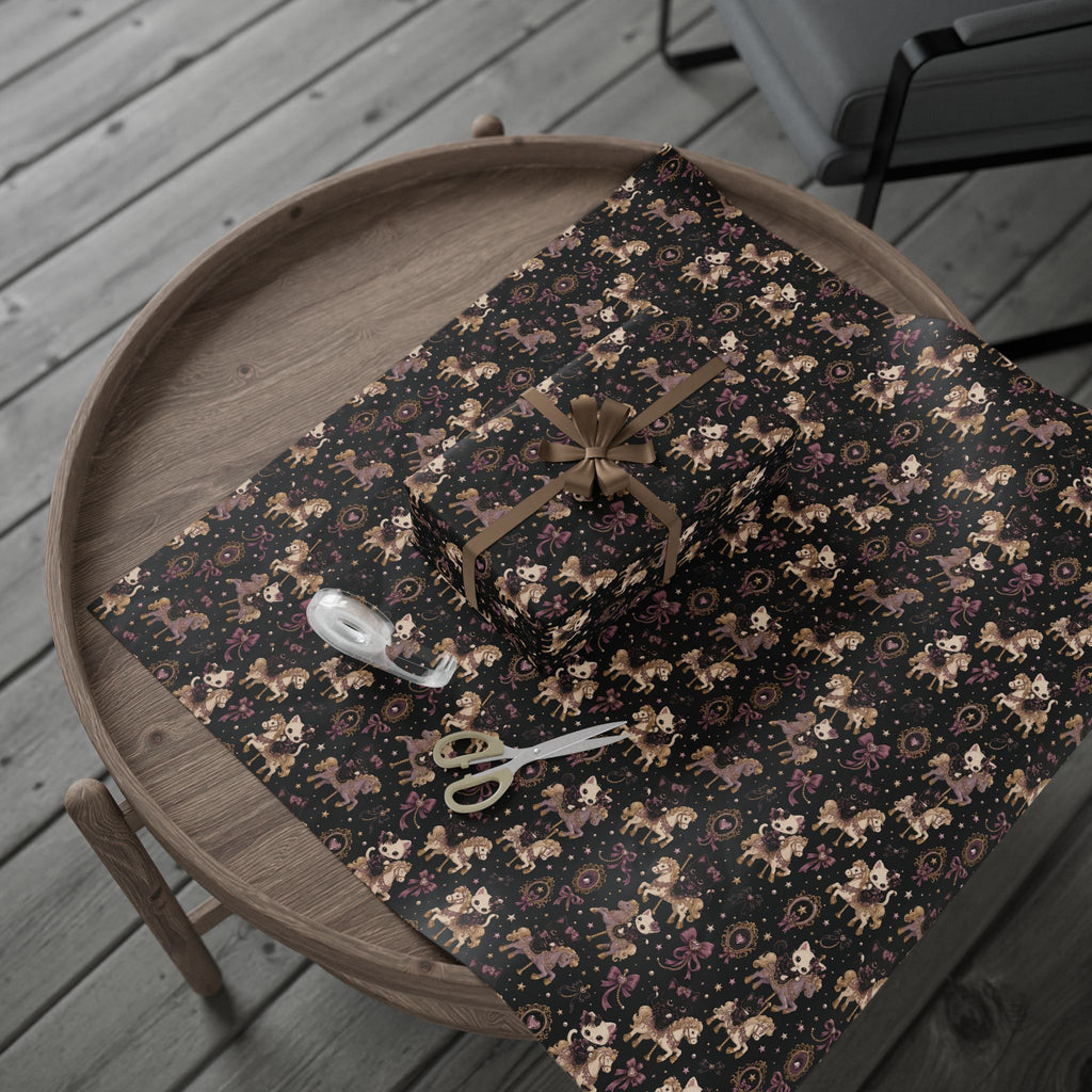 Wrapping Paper — Vintage Magical Bunny & Stars Pattern (Dark Floral Gift Wrap)