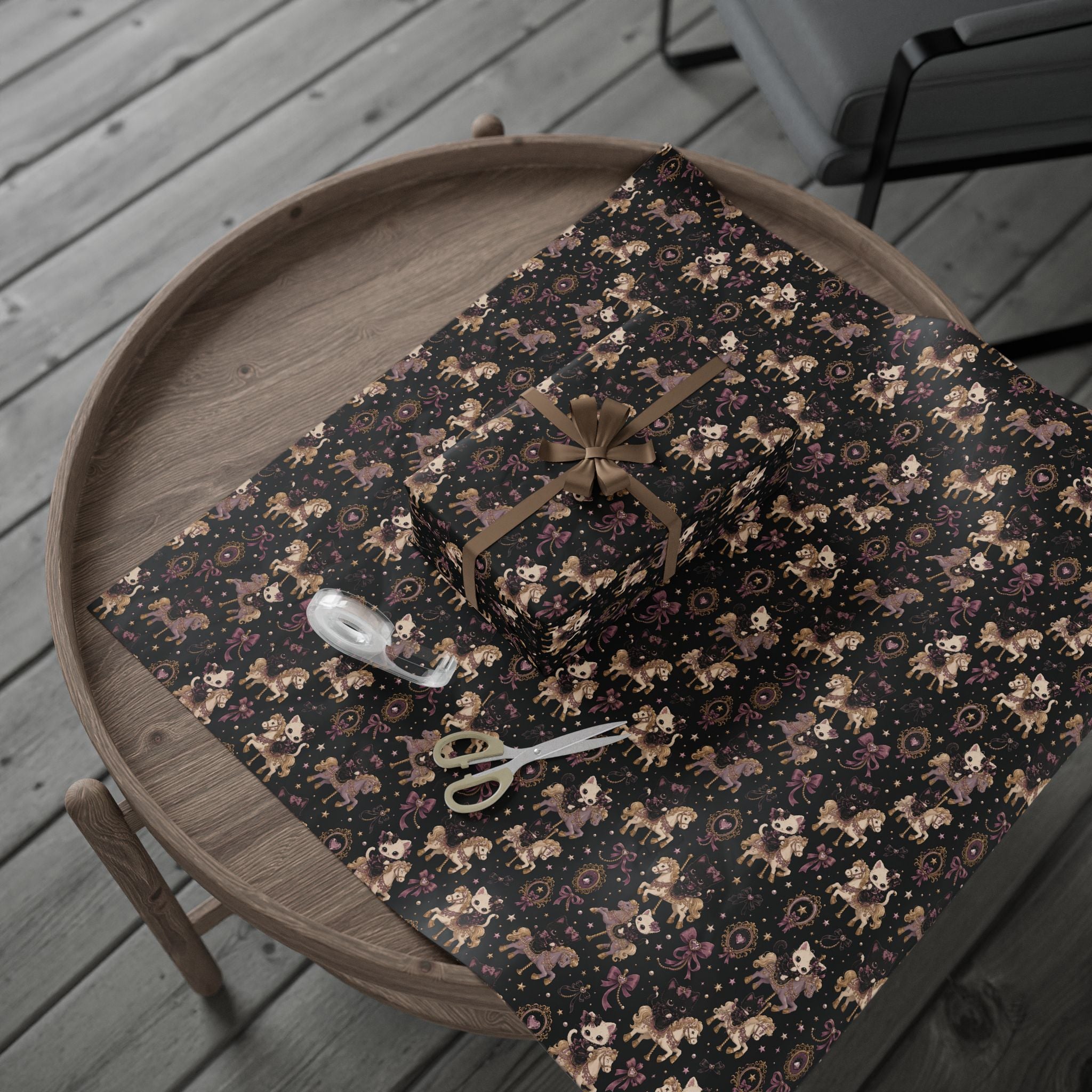 Wrapping Paper — Vintage Magical Bunny & Stars Pattern (Dark Floral Gift Wrap)
