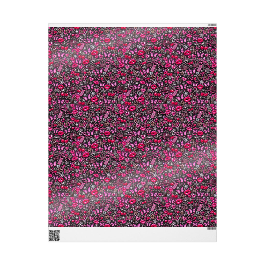 Y2K Hearts & Butterflies Wrapping Paper — Pink Romantic Gift Wrap