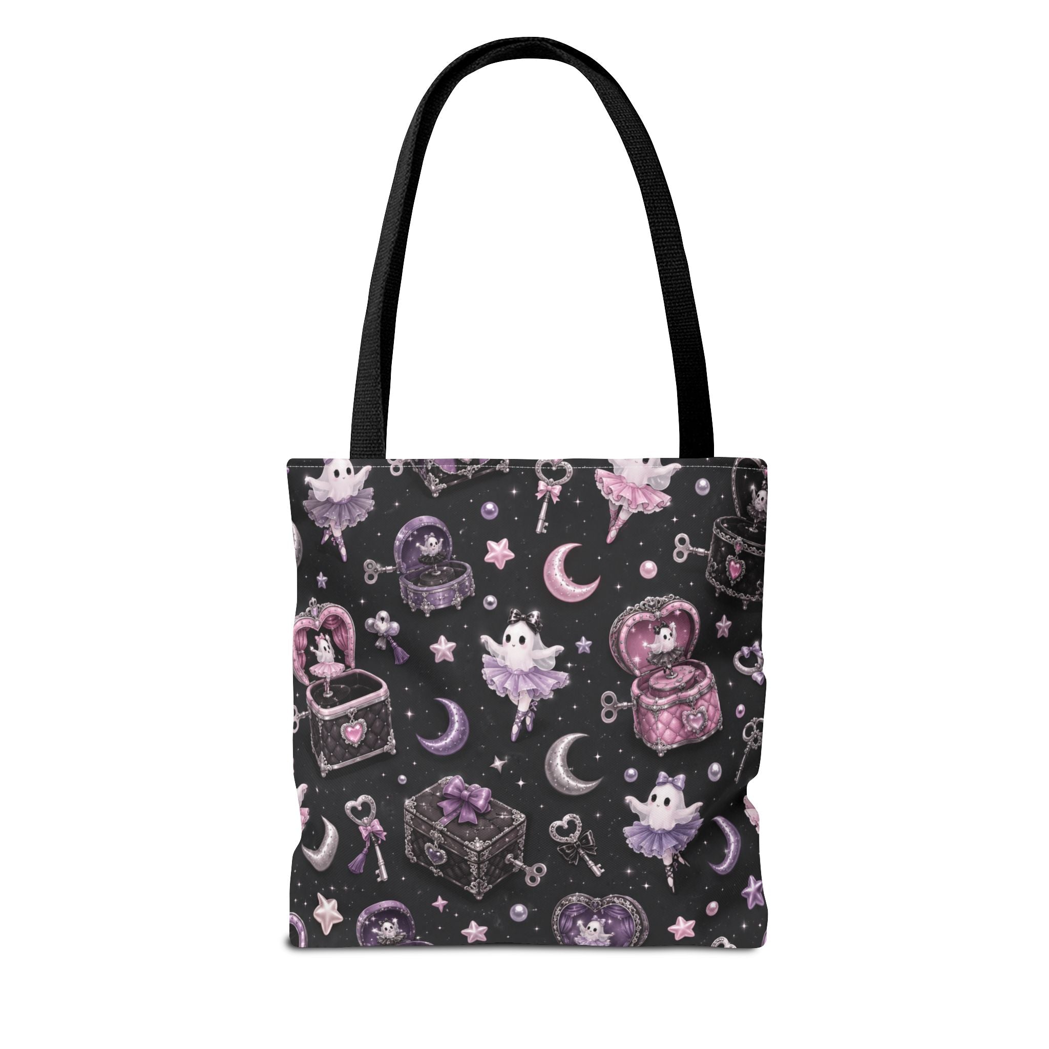 Mystical Kawaii Tote Bag – Cute Ghosts, Moon & Treasures All-Over Print