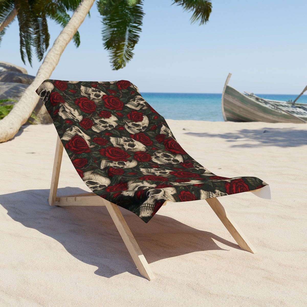 Skulls & Roses Beach Towel Black (2 Sizes)