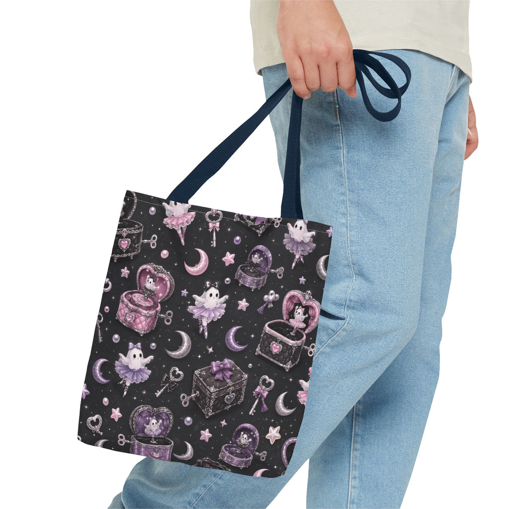 Mystical Kawaii Tote Bag – Cute Ghosts, Moon & Treasures All-Over Print