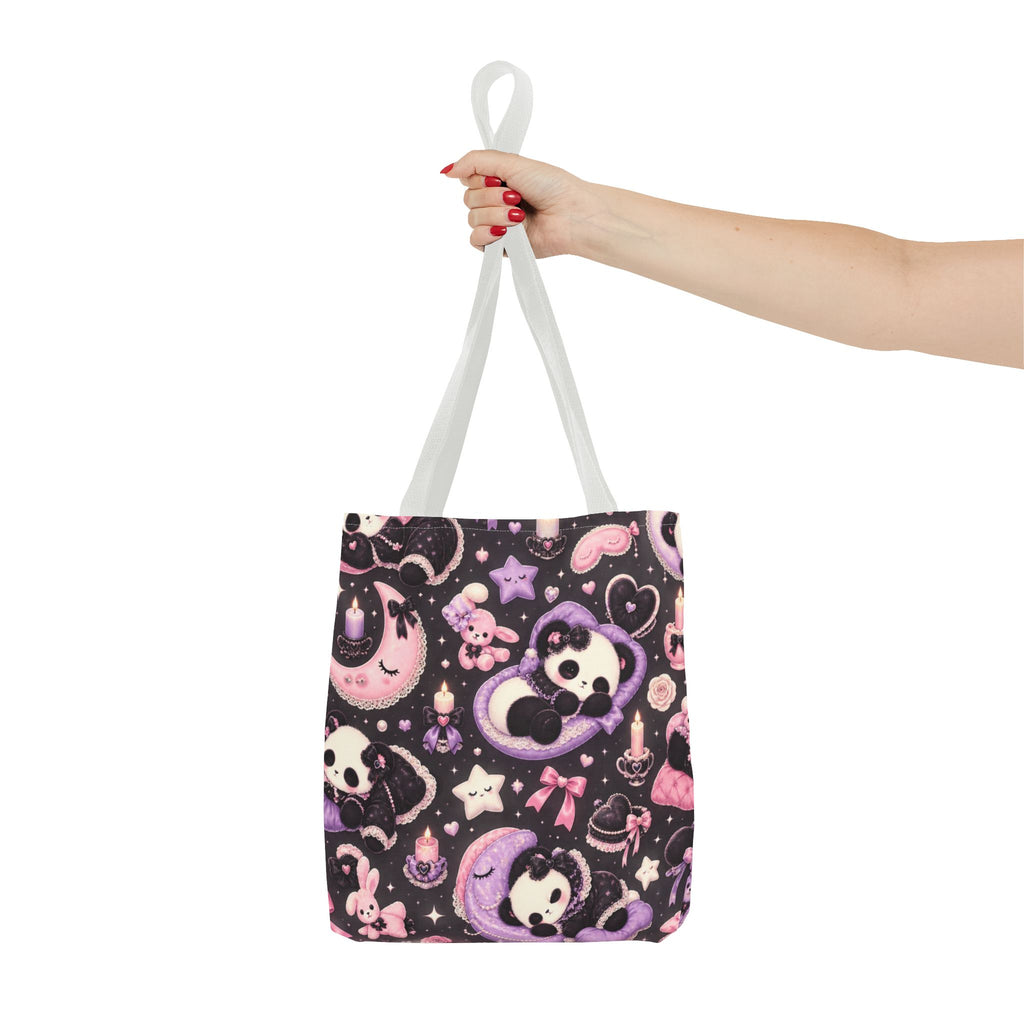Kawaii Gothic Panda Moon Tote Bag – Cute Pastel Goth All-Over Print