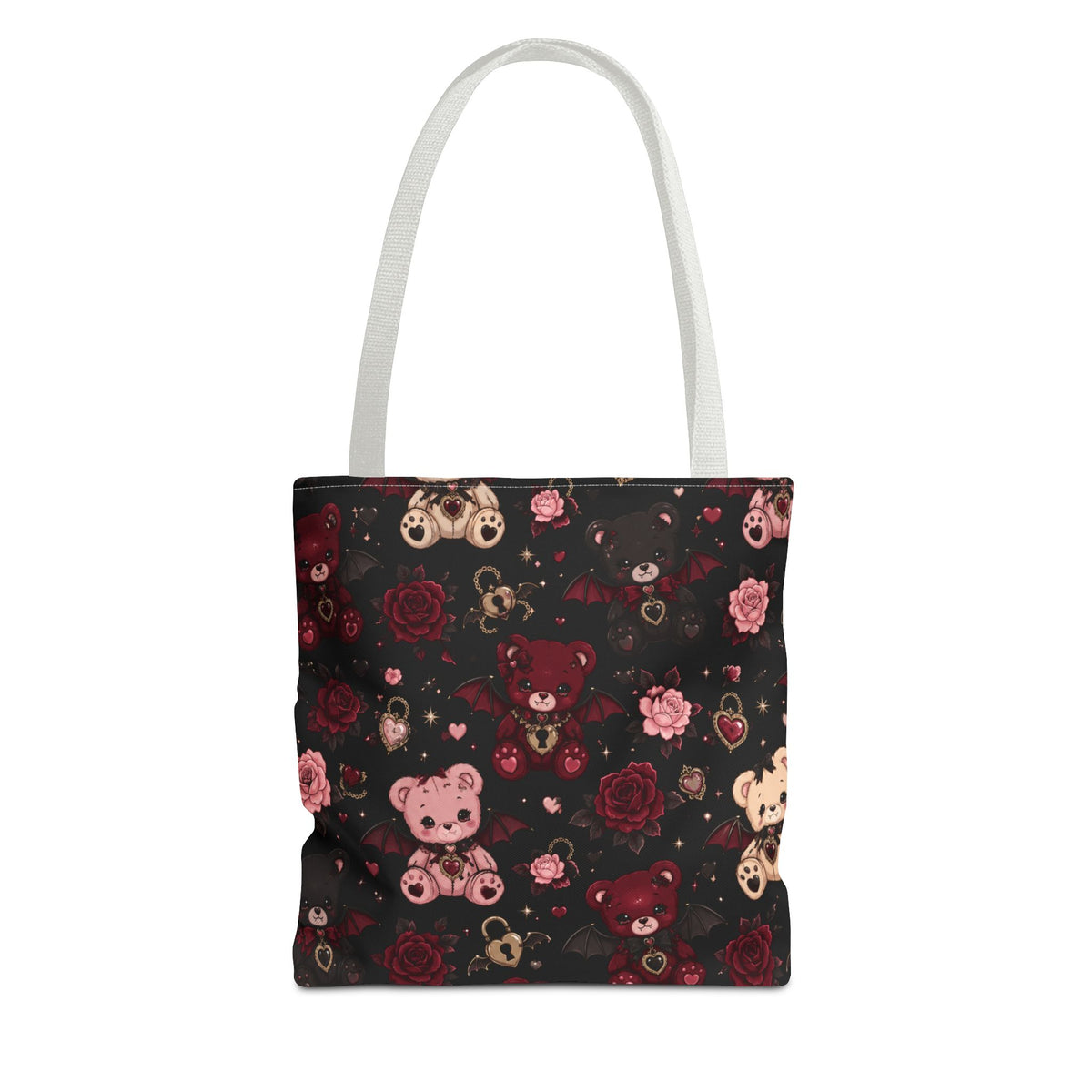 Cute Gothic Bat Bears Tote Bag Black