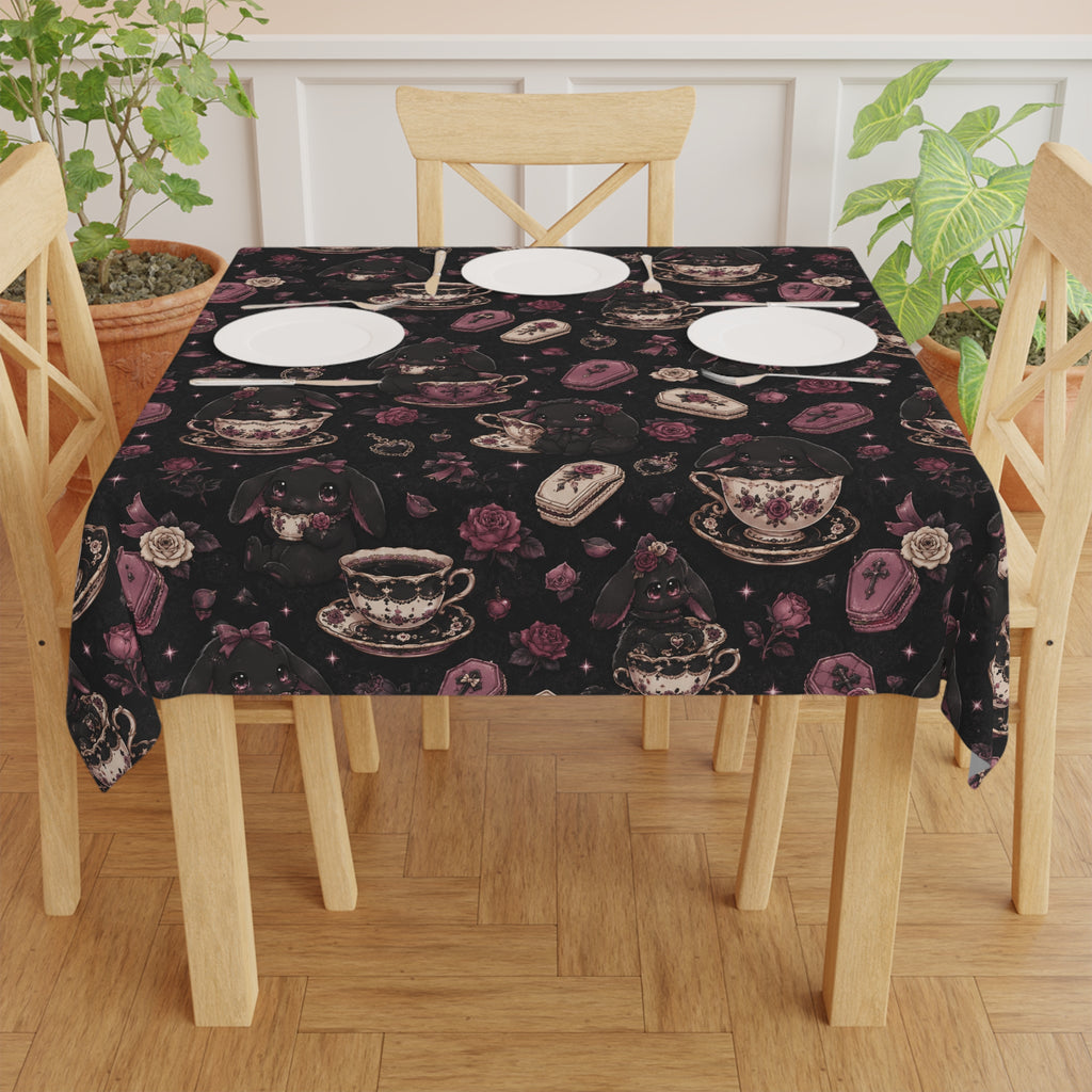 Dark Bunny Tea Time Tablecloth Black