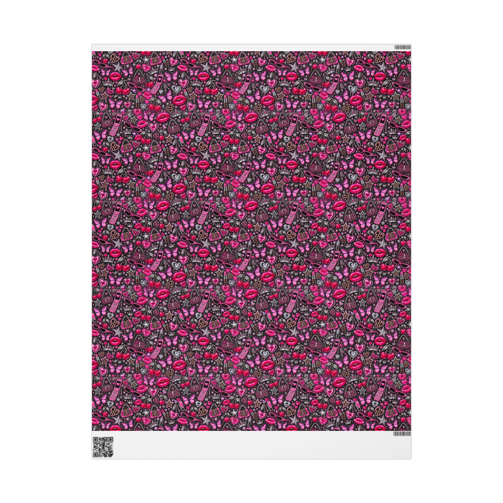 Y2K Hearts & Butterflies Wrapping Paper — Pink Romantic Gift Wrap