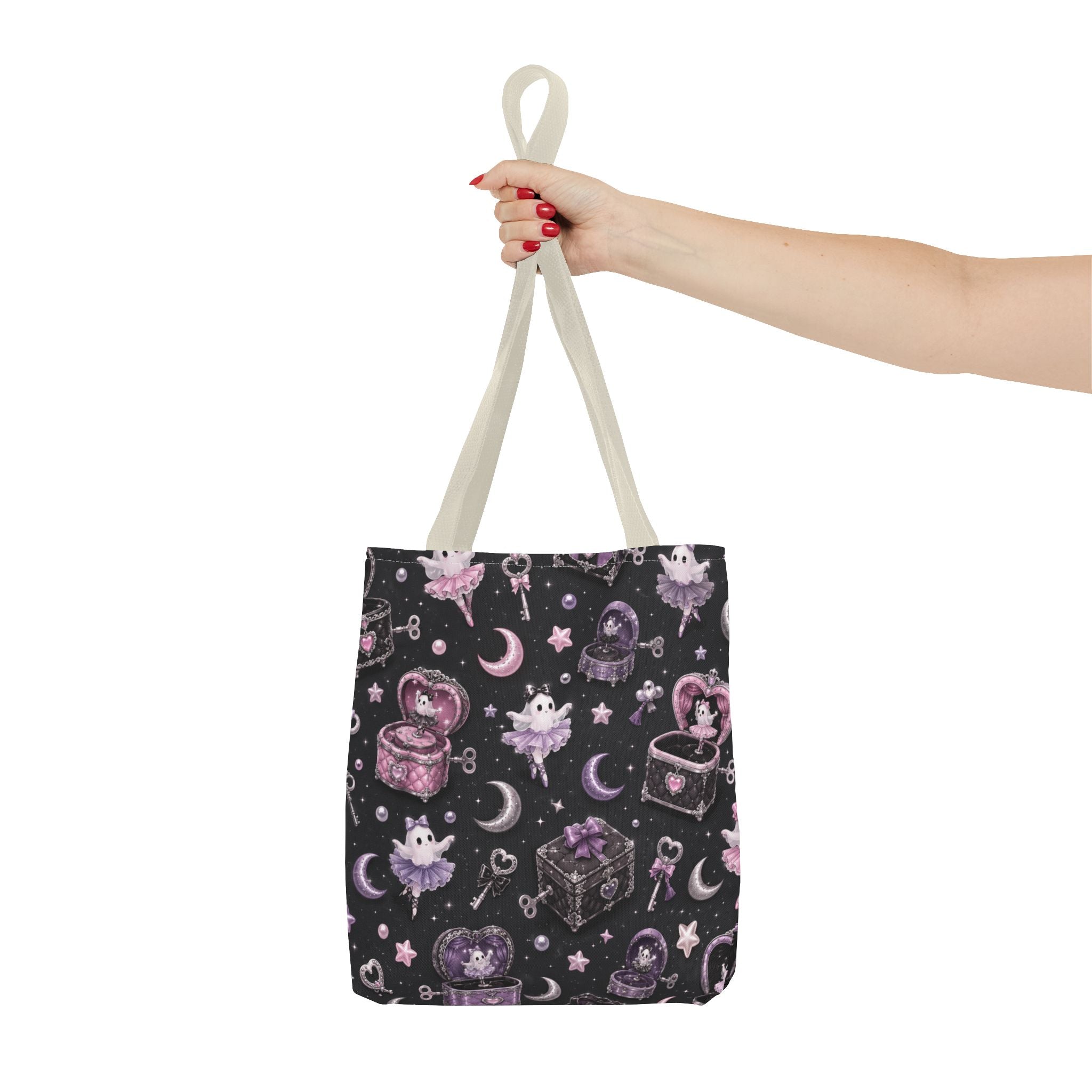 Mystical Kawaii Tote Bag – Cute Ghosts, Moon & Treasures All-Over Print