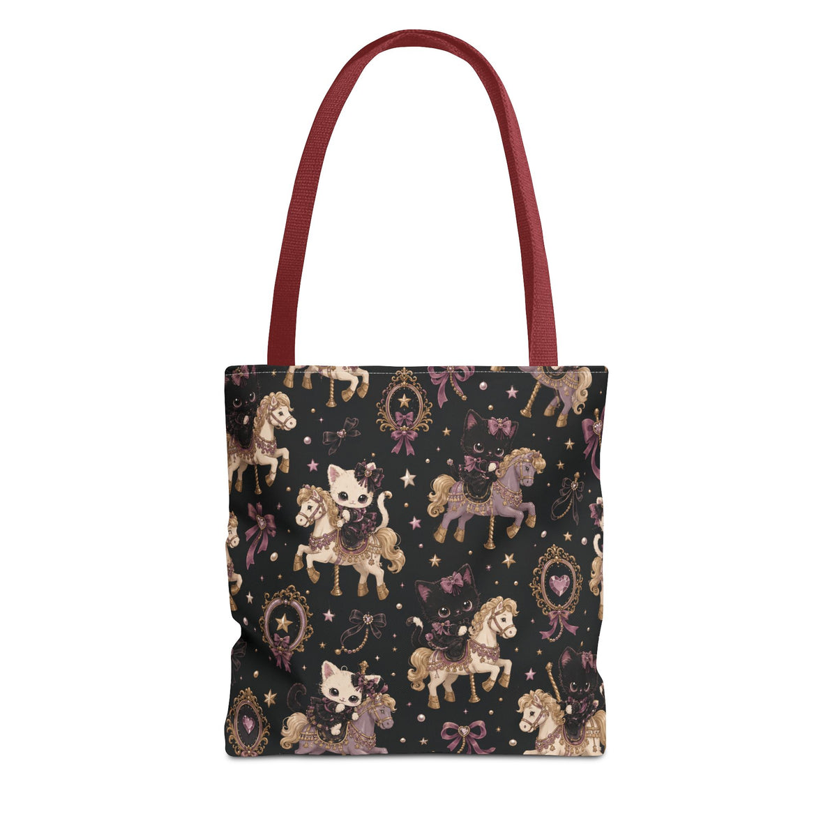 Cute Kitty Carousel Tote Bag Black