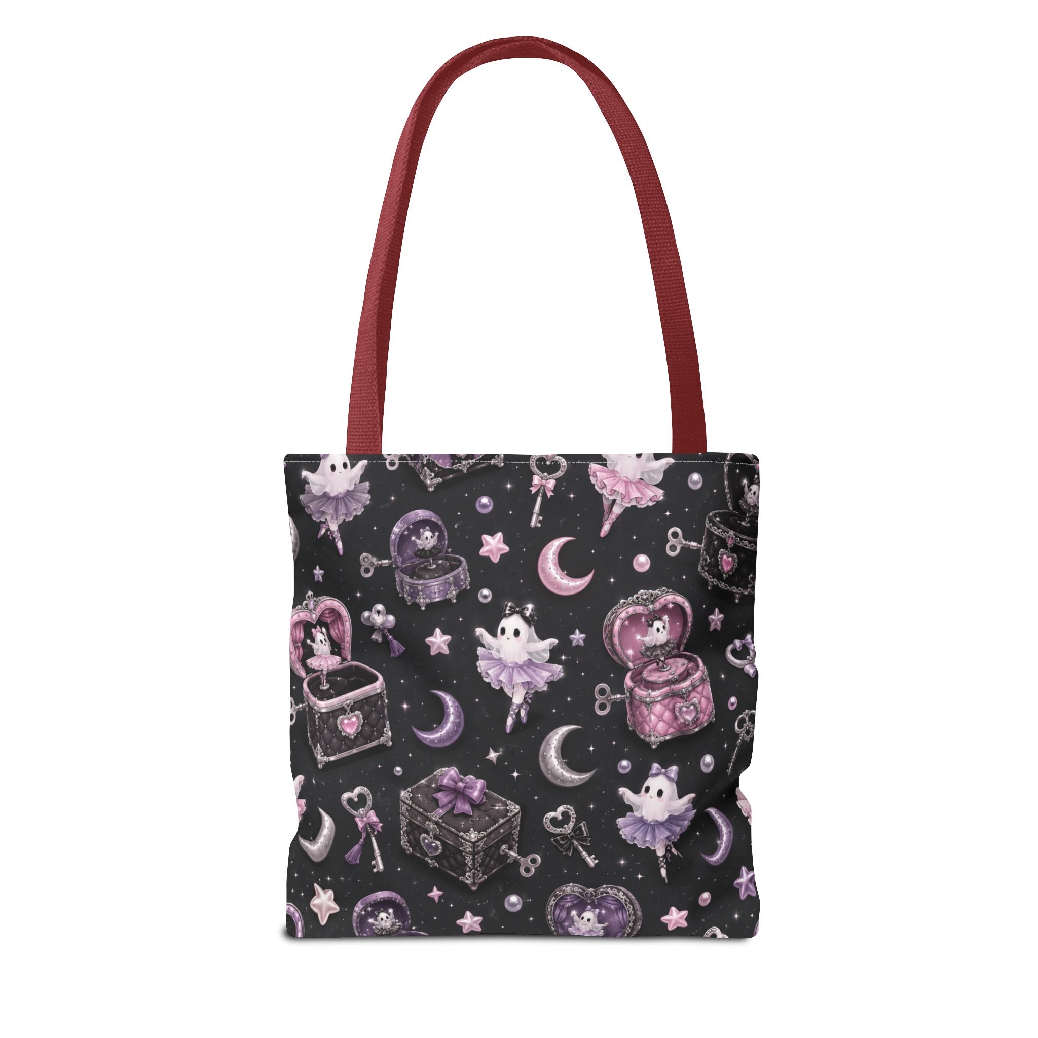 Mystical Kawaii Tote Bag – Cute Ghosts, Moon & Treasures All-Over Print
