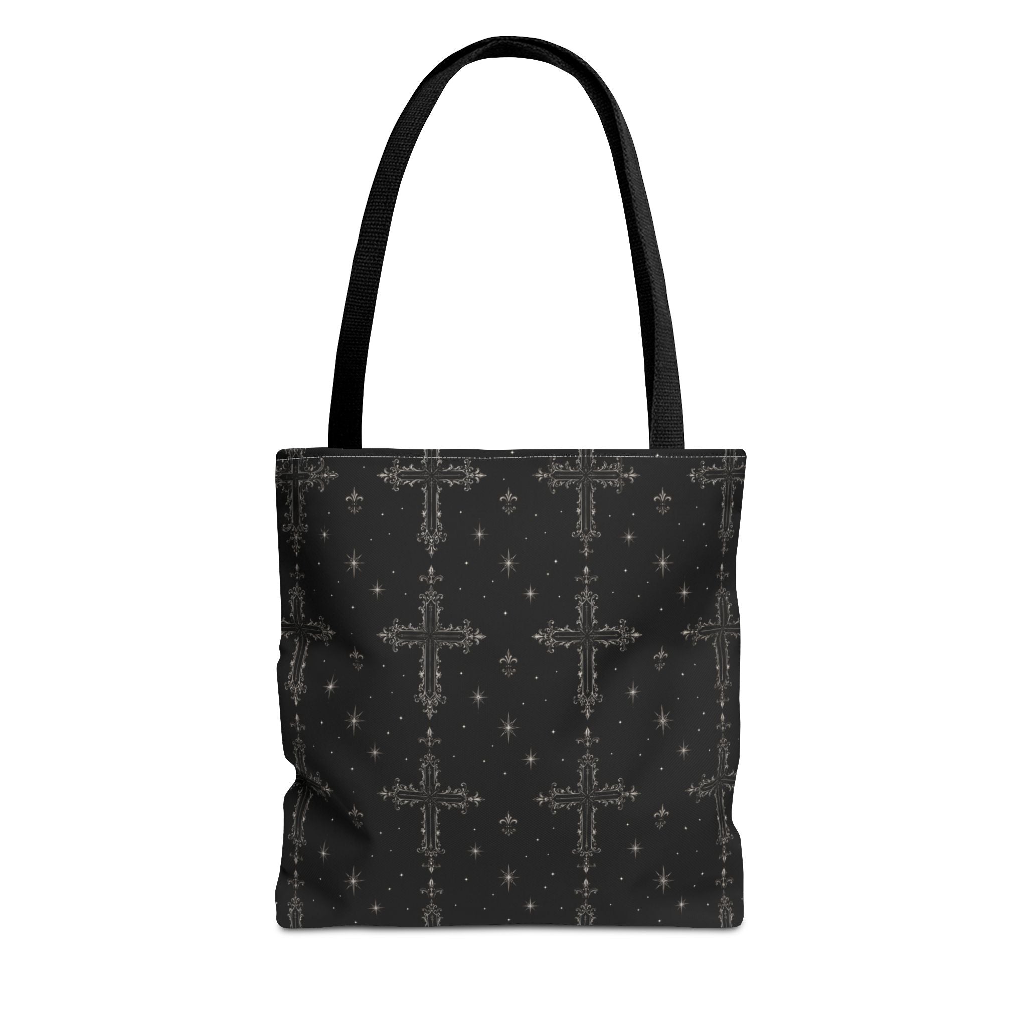Gothic Cross Pattern Tote Bag – Black All-Over Print Shoulder Tote