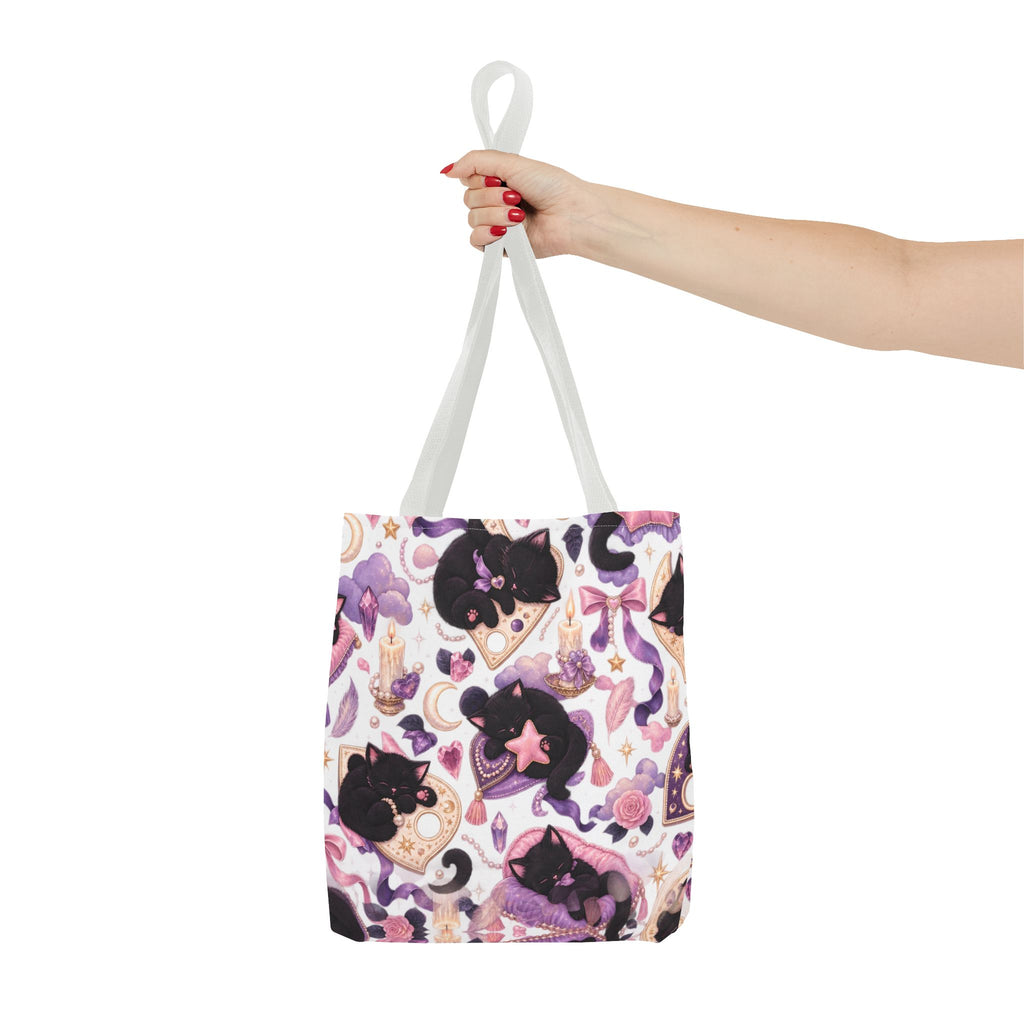 Magical Black Cat Pattern Tote Bag – Cute Witchy Moon & Stars All-Over Print