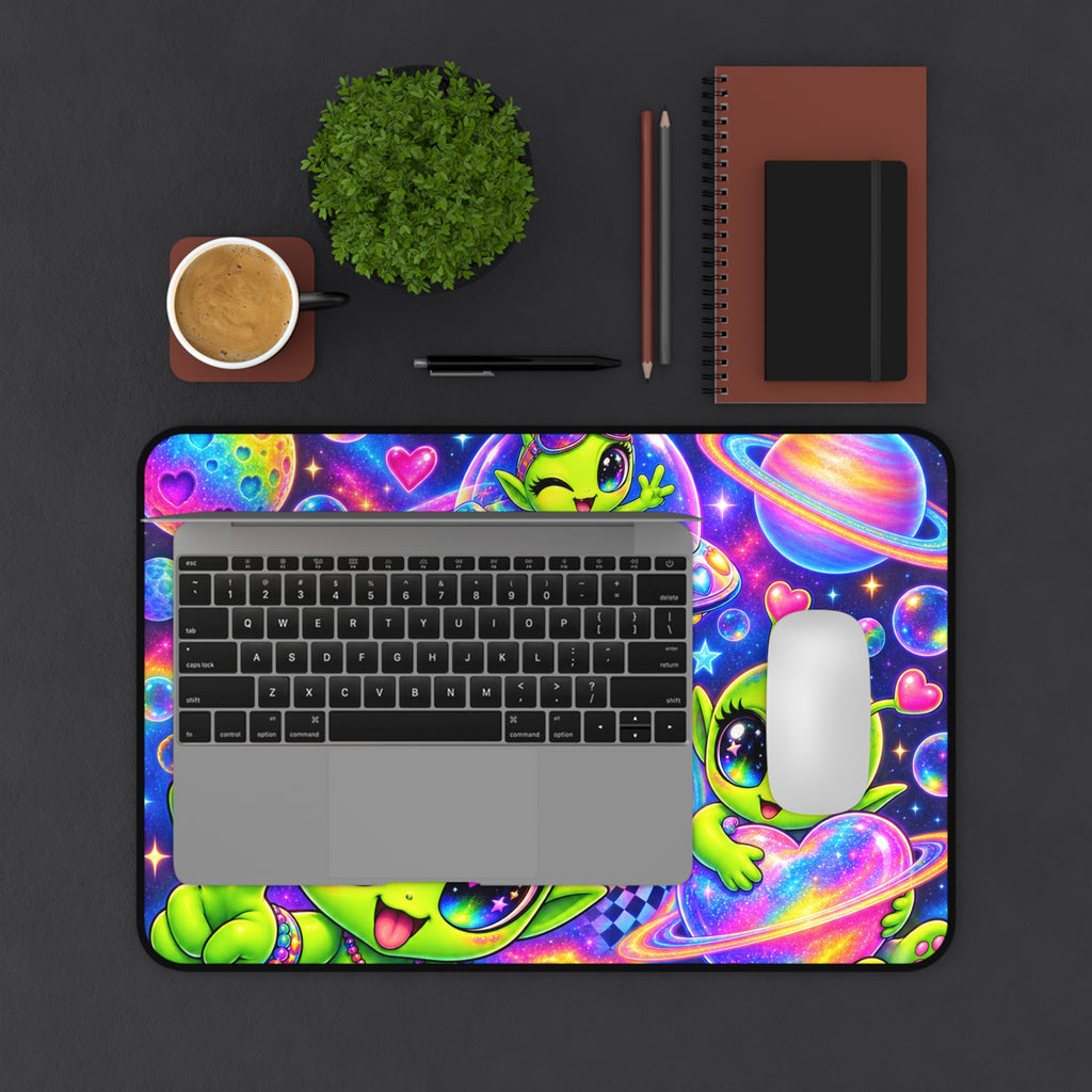 Neon Alien Space Desk Mat – Cute Galactic Kawaii Mousepad
