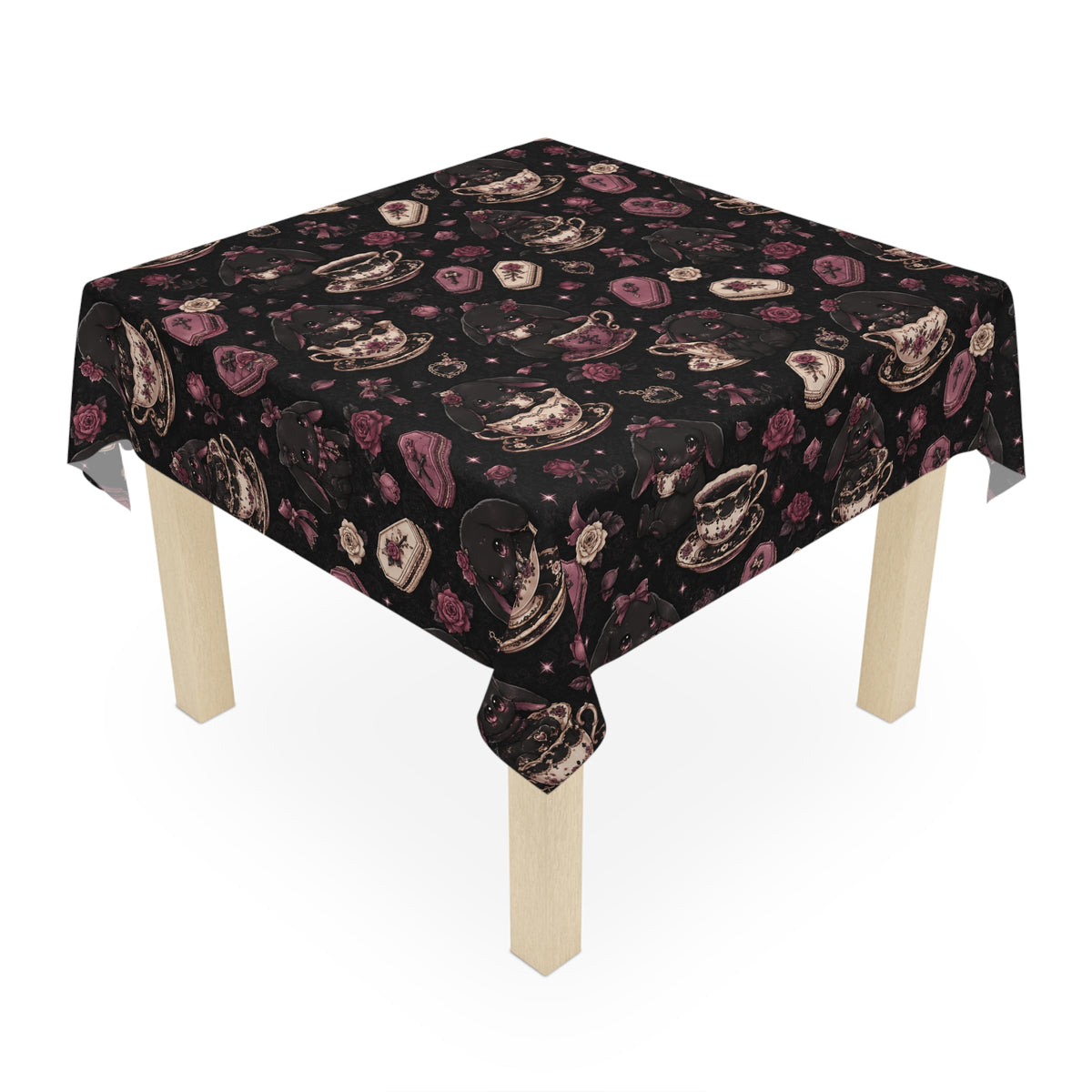 Dark Bunny Tea Time Tablecloth Black