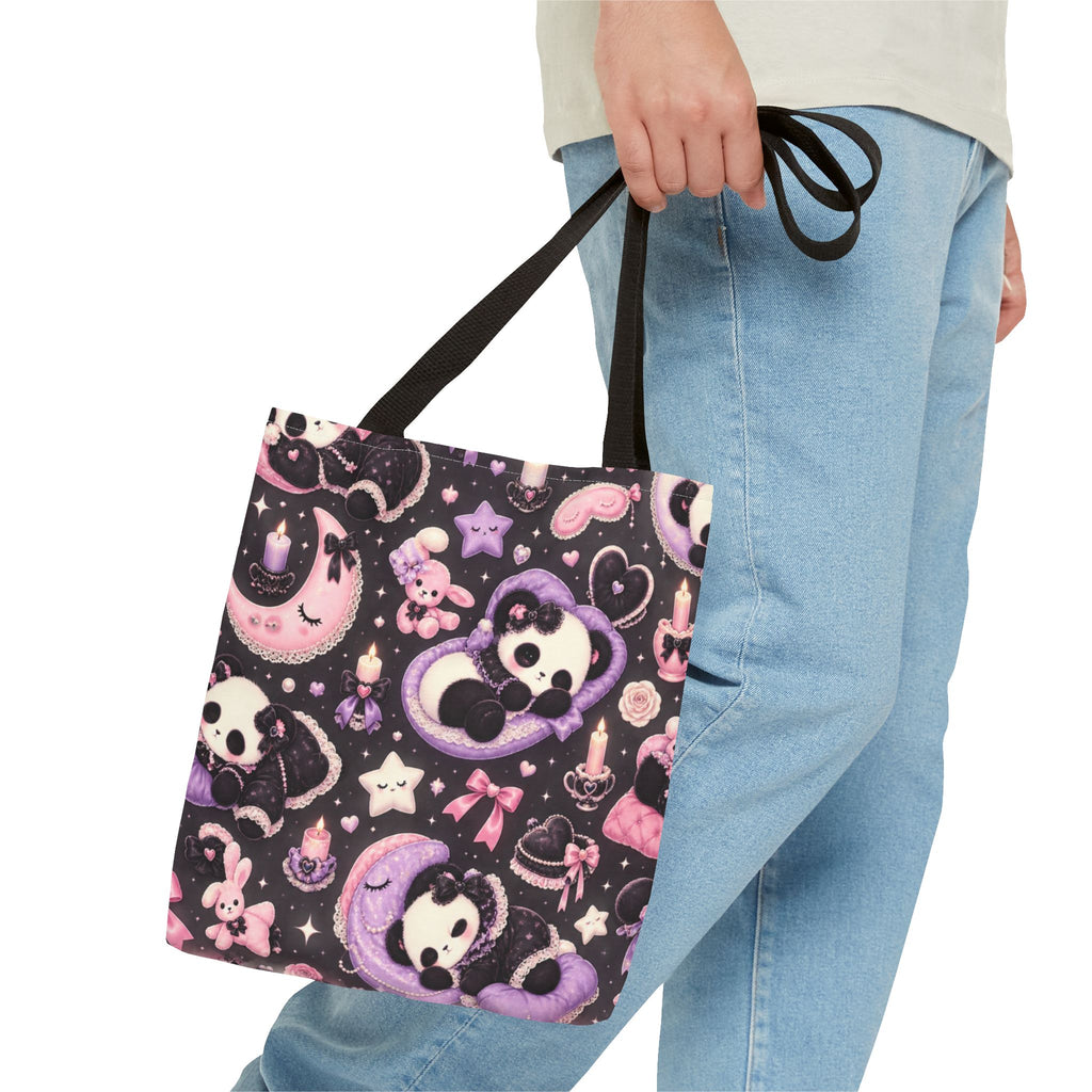 Kawaii Gothic Panda Moon Tote Bag – Cute Pastel Goth All-Over Print