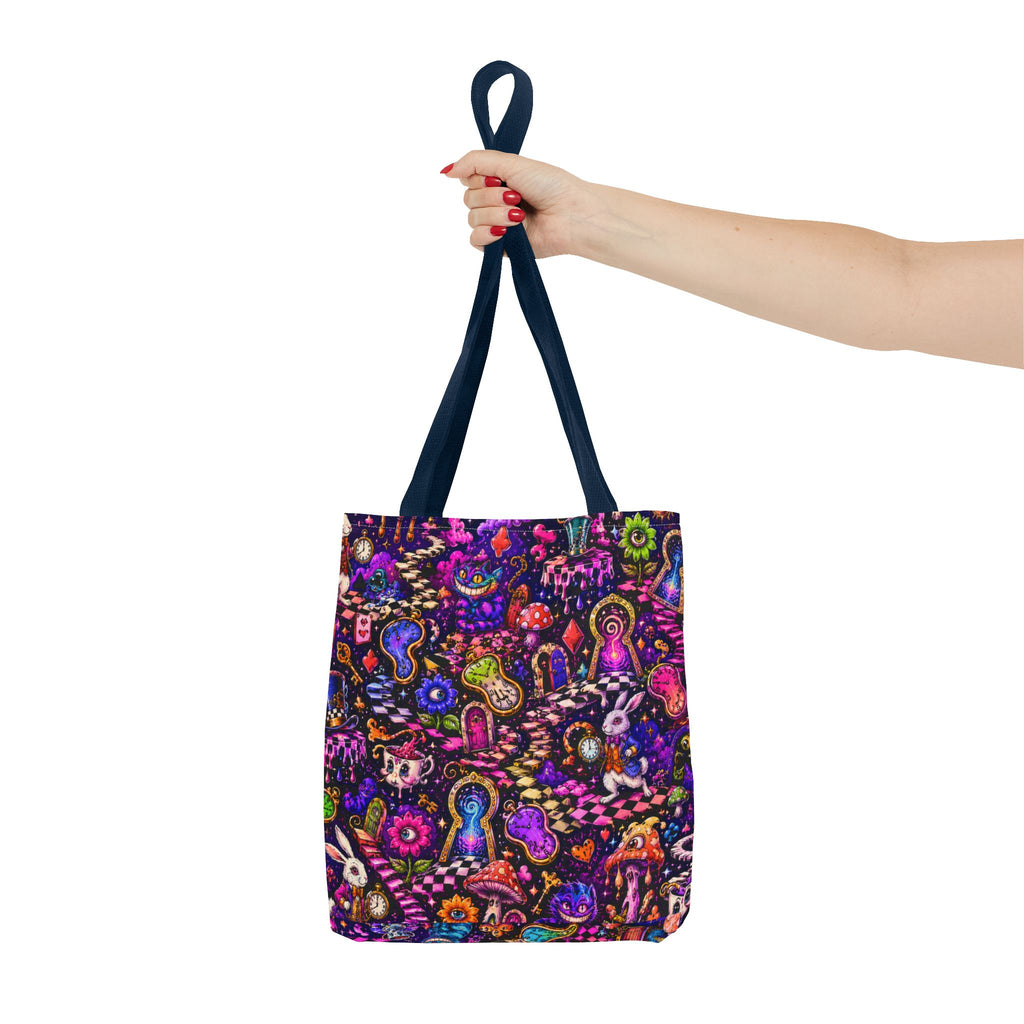Psychedelic Mushroom Pattern Tote Bag — Colorful Trippy All-Over Print Tote