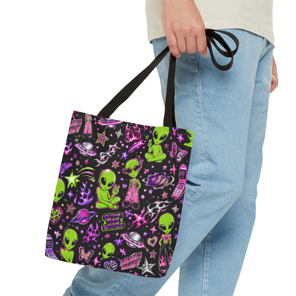 Y2K Alien Crush Tote Bag Black