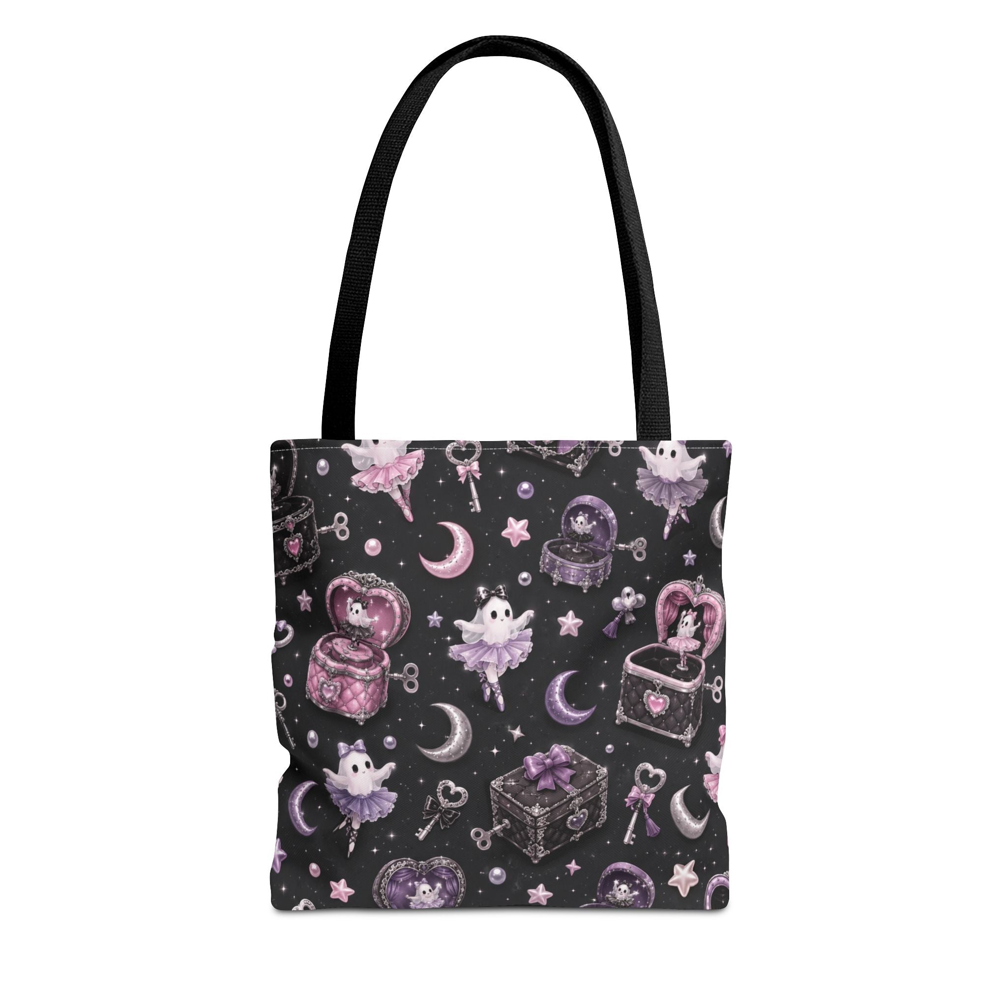 Mystical Kawaii Tote Bag – Cute Ghosts, Moon & Treasures All-Over Print