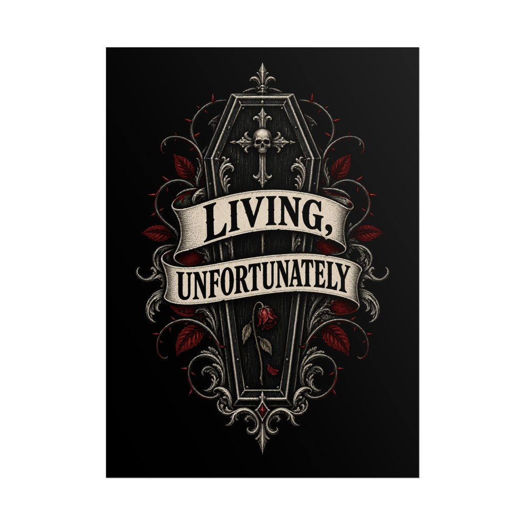 Rolled Poster — "Living, Unfortunately" Gothic Coffin Art Print