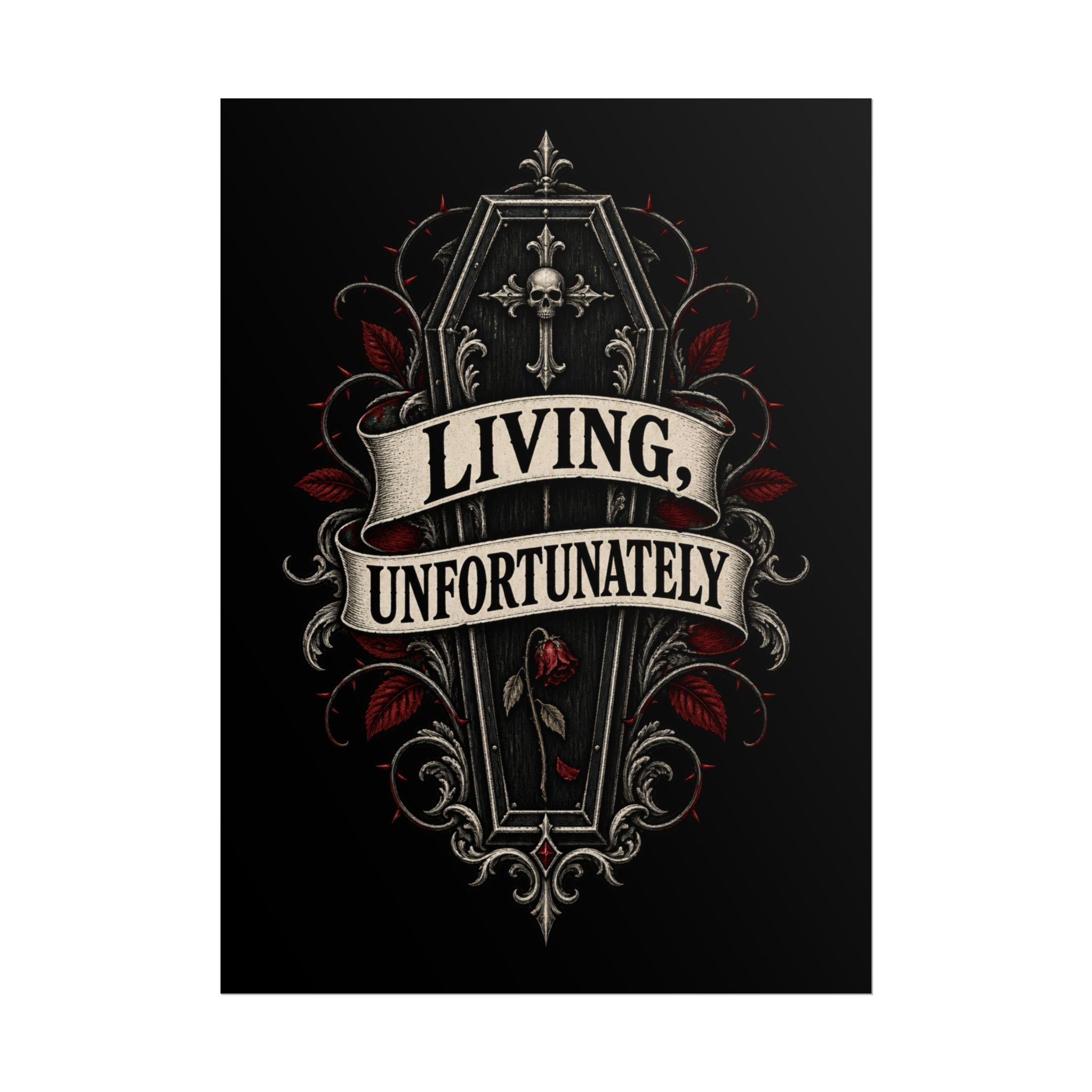 Rolled Poster — "Living, Unfortunately" Gothic Coffin Art Print